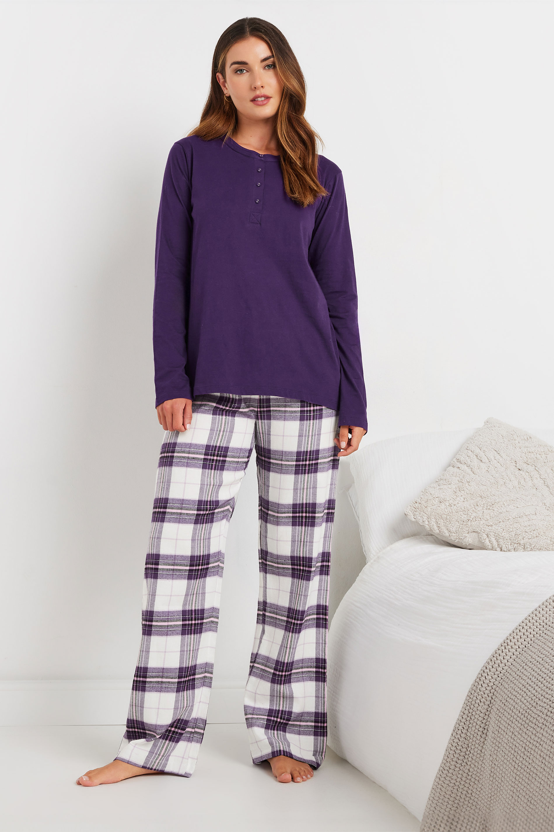 LTS Tall Purple Woven Check Pyjama Bottoms | Long Tall Sally 1