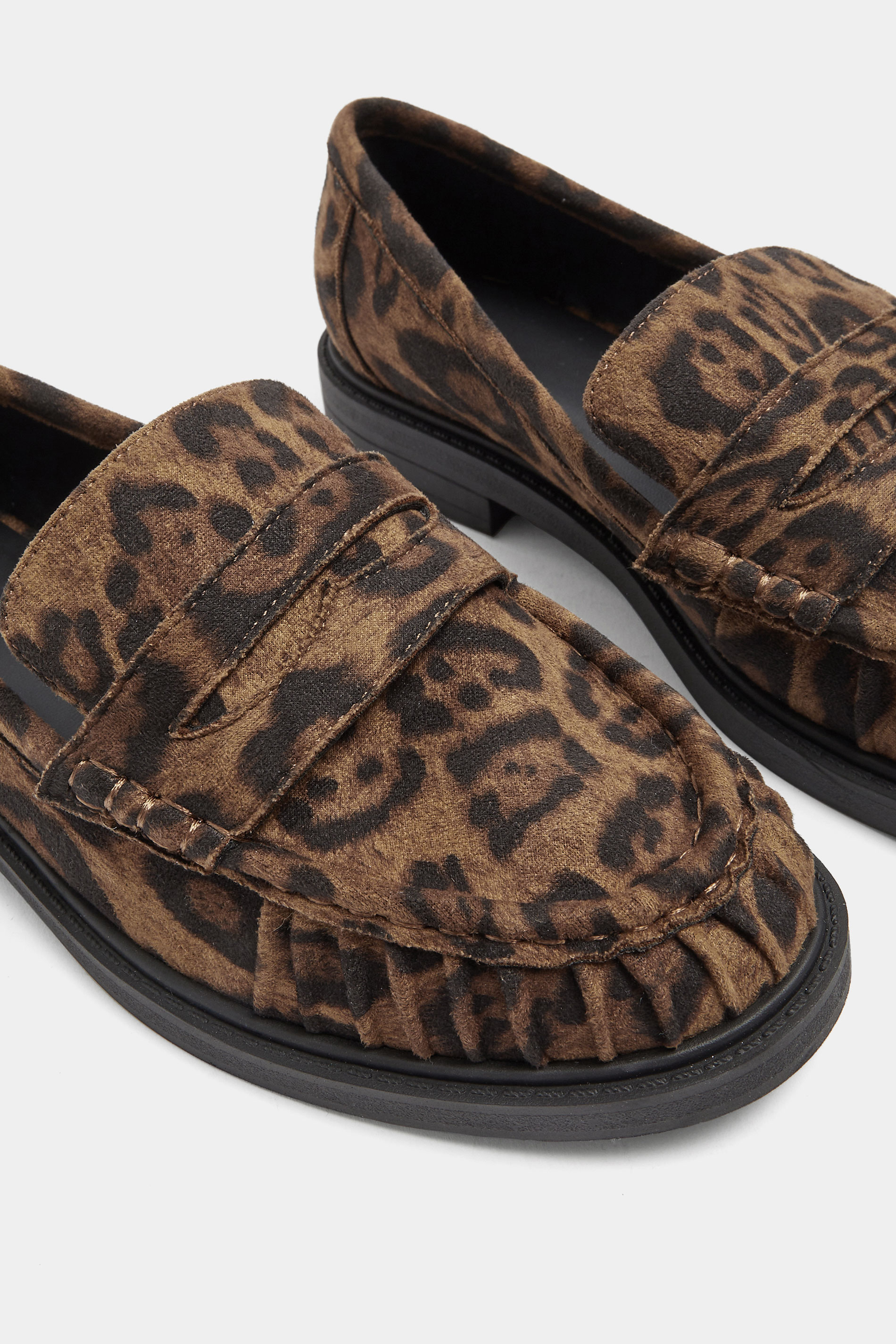 Brown Leopard Print Faux Suede Slip On Loafers In Extra Wide EEE Fit | Yours Clothing 5