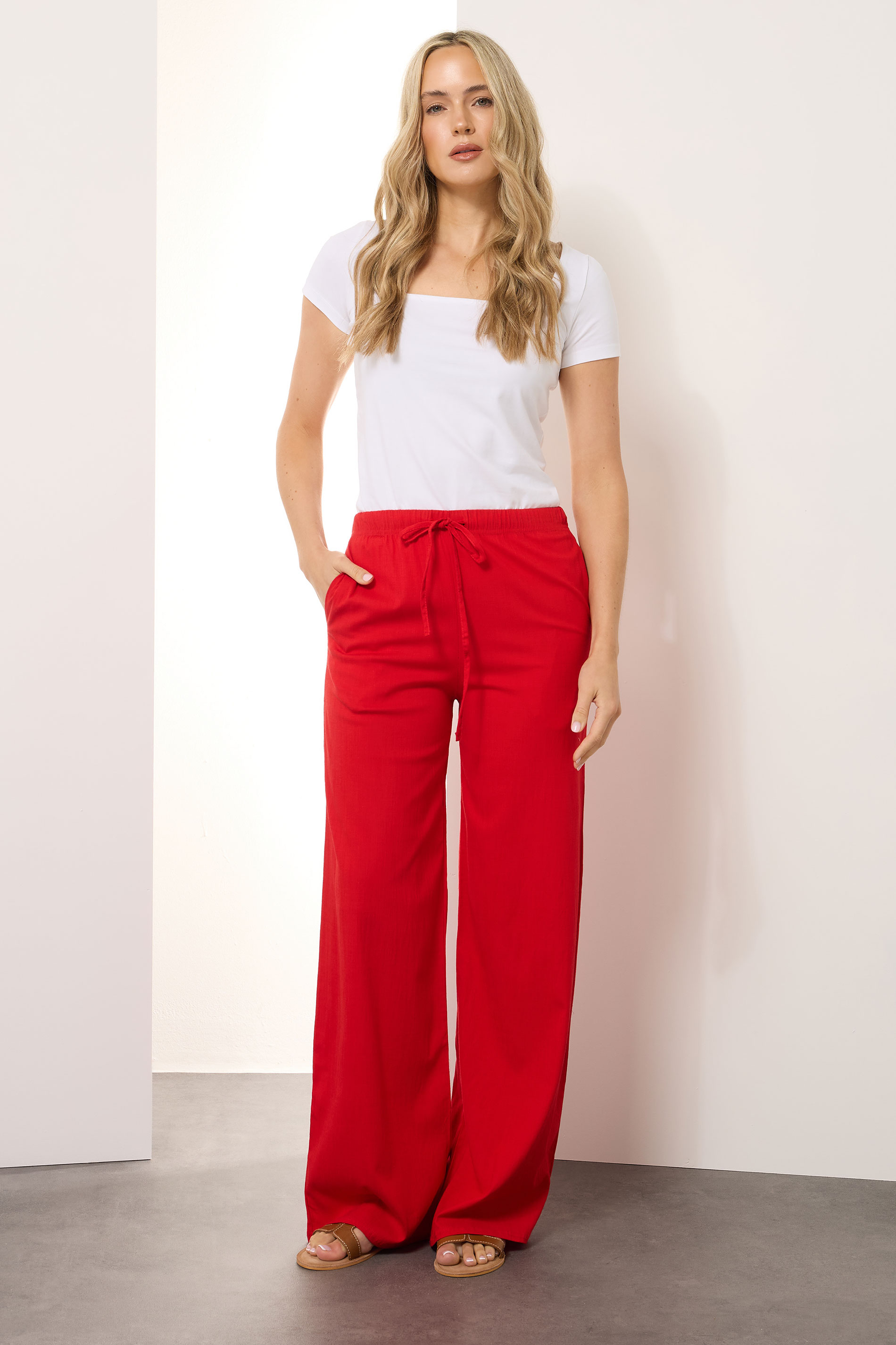 LTS Tall Red Wide Leg Trousers | Long Tall Sally 1