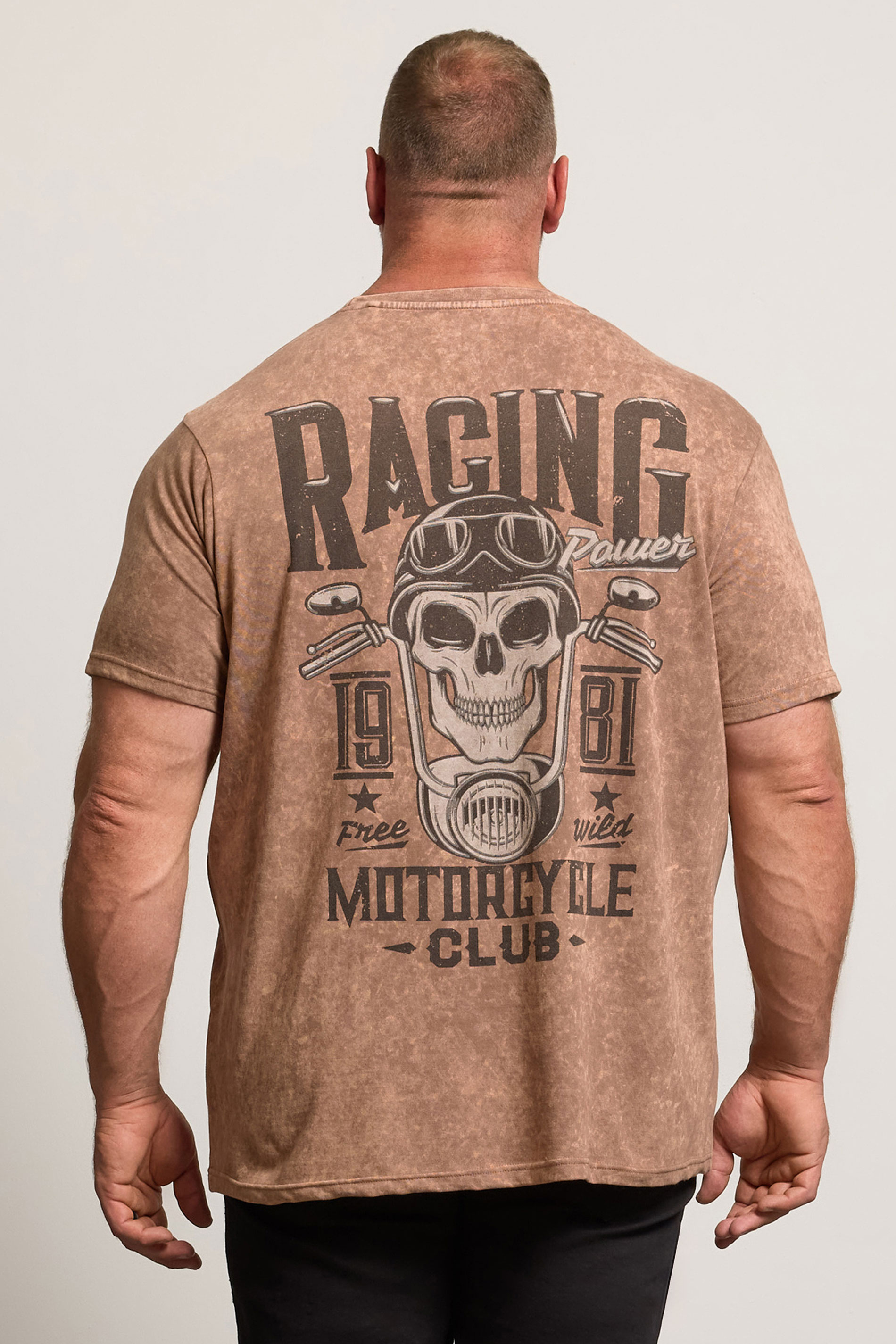 BadRhino Big & Tall Brown Acid Wash Skull Graphic T-Shirt | BadRhino 3