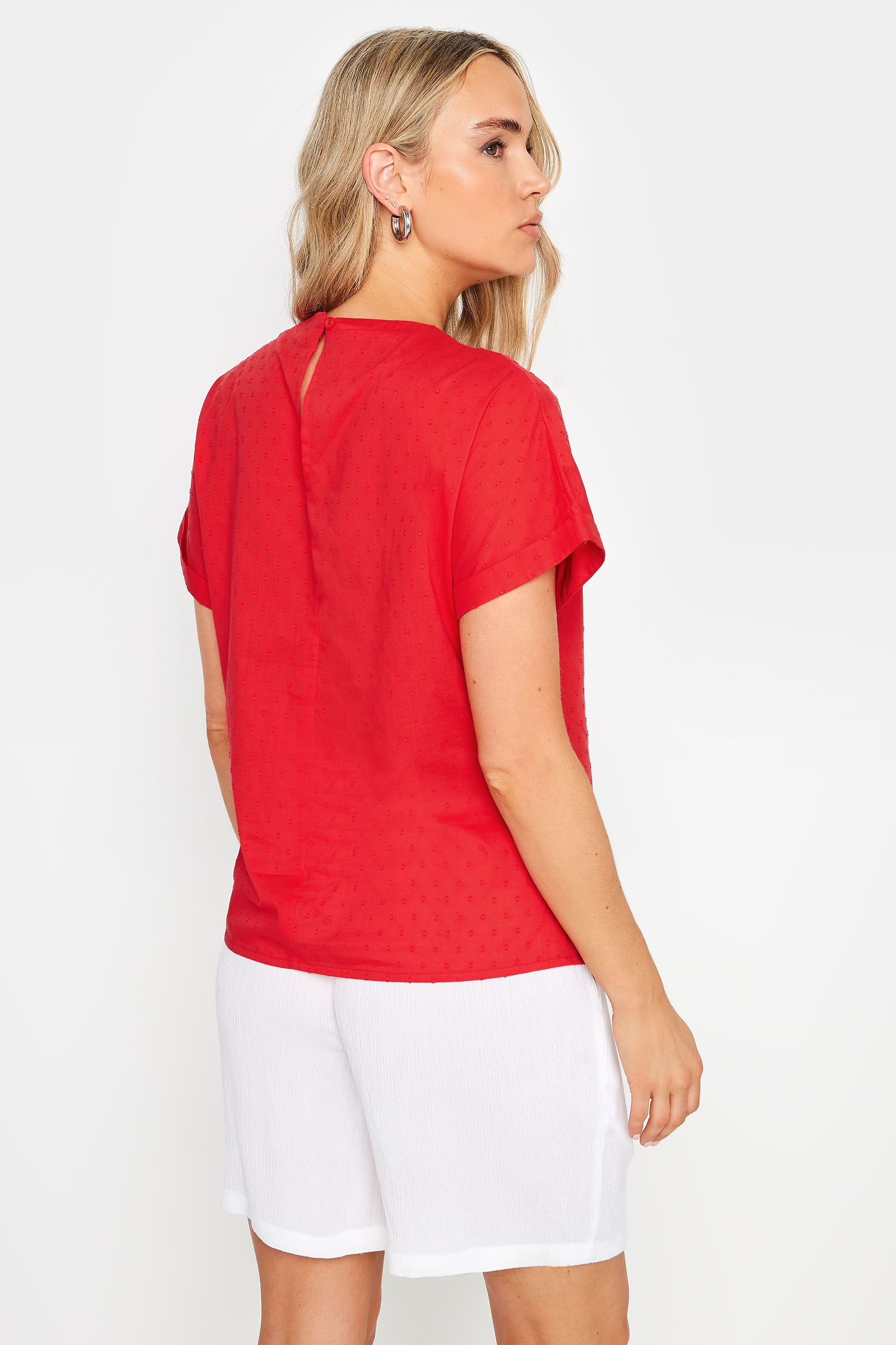 LTS Tall Women's Red Short Sleeve Dobby Top | Long Tall Sally 3