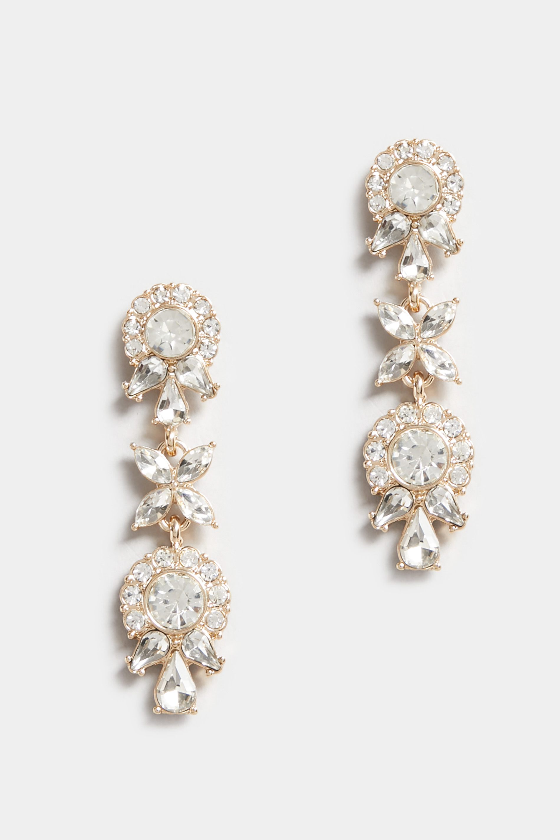 Gold Diamante Statement Drop Earrings | Yours Clothing 2