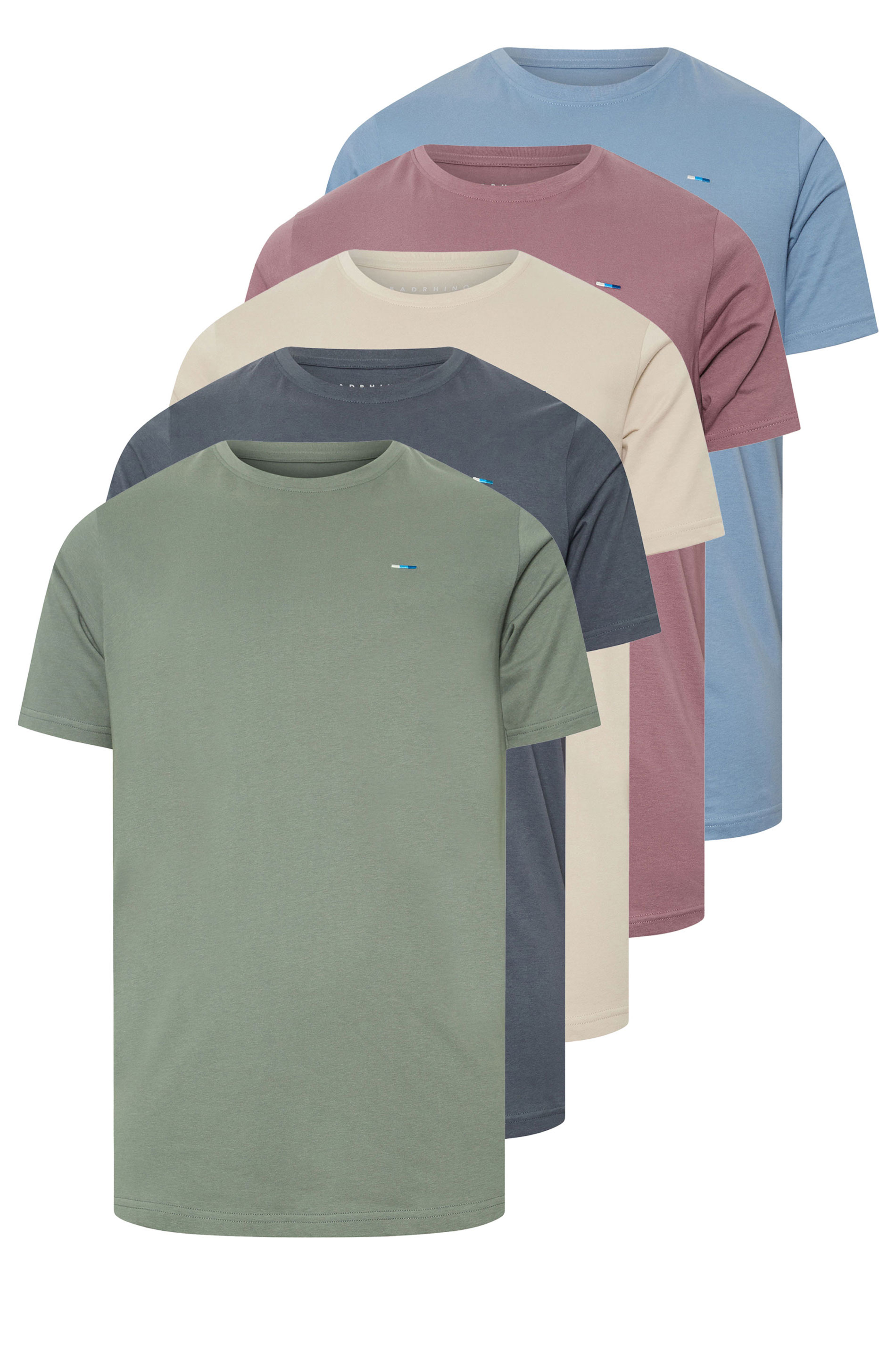 BadRhino Big & Tall Green/Blue/Purple/Cream/Navy Blue 5 Pack Extra Long T-Shirts | BadRhino 6