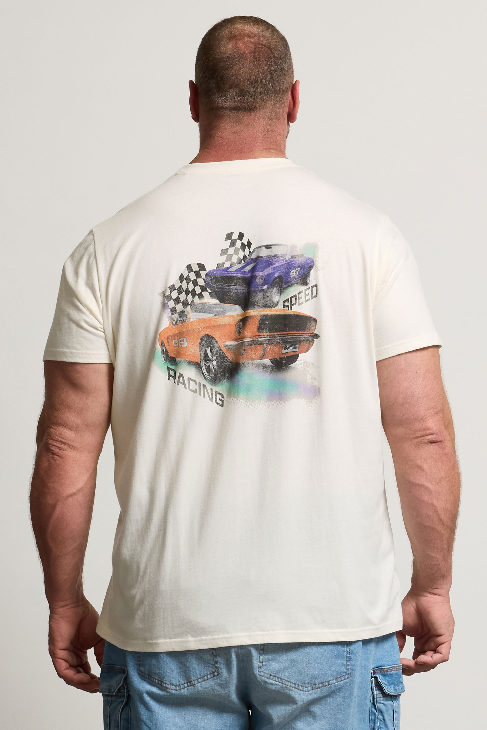 BadRhino Big & Tall Off White Racing Car Graphic T-Shirt | BadRhino 3