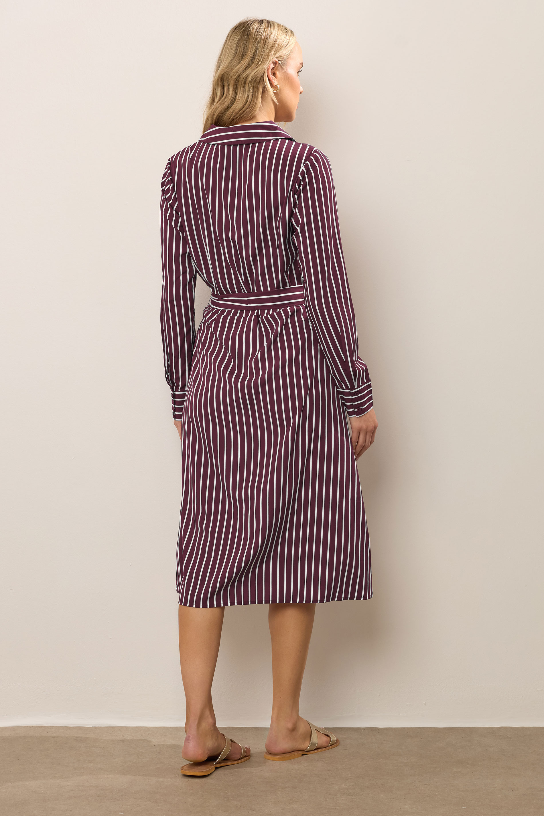 LTS Tall Burgundy Red Striped Long Sleeve Shirt Dress | Long Tall Sally 3