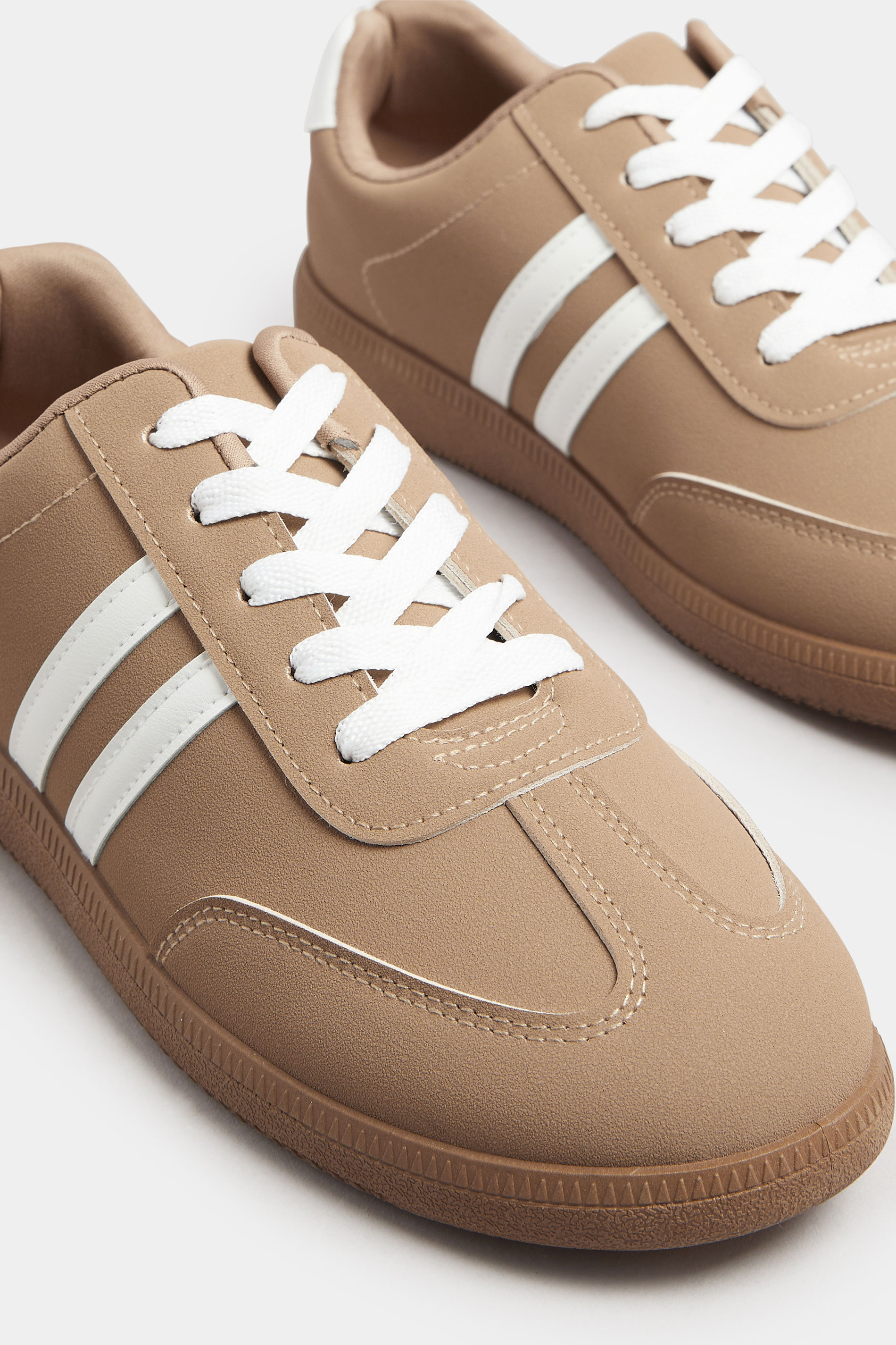 Mocha Brown Retro Stripe Trainers In Extra Wide EEE Fit | Yours Clothing 5