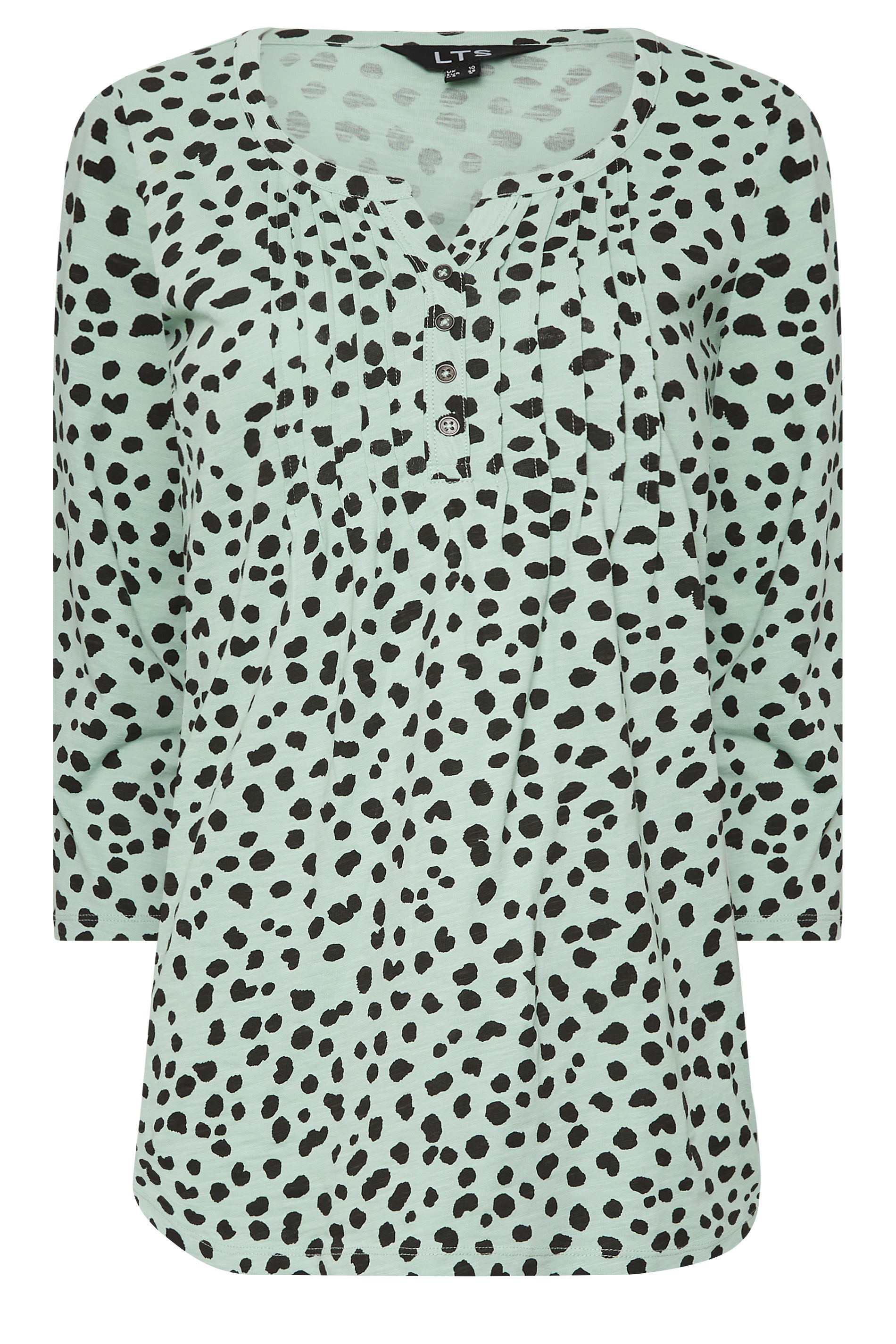 LTS Tall Women's Sage Green Dalmatian Print Henley Top | Long Tall Sally 6