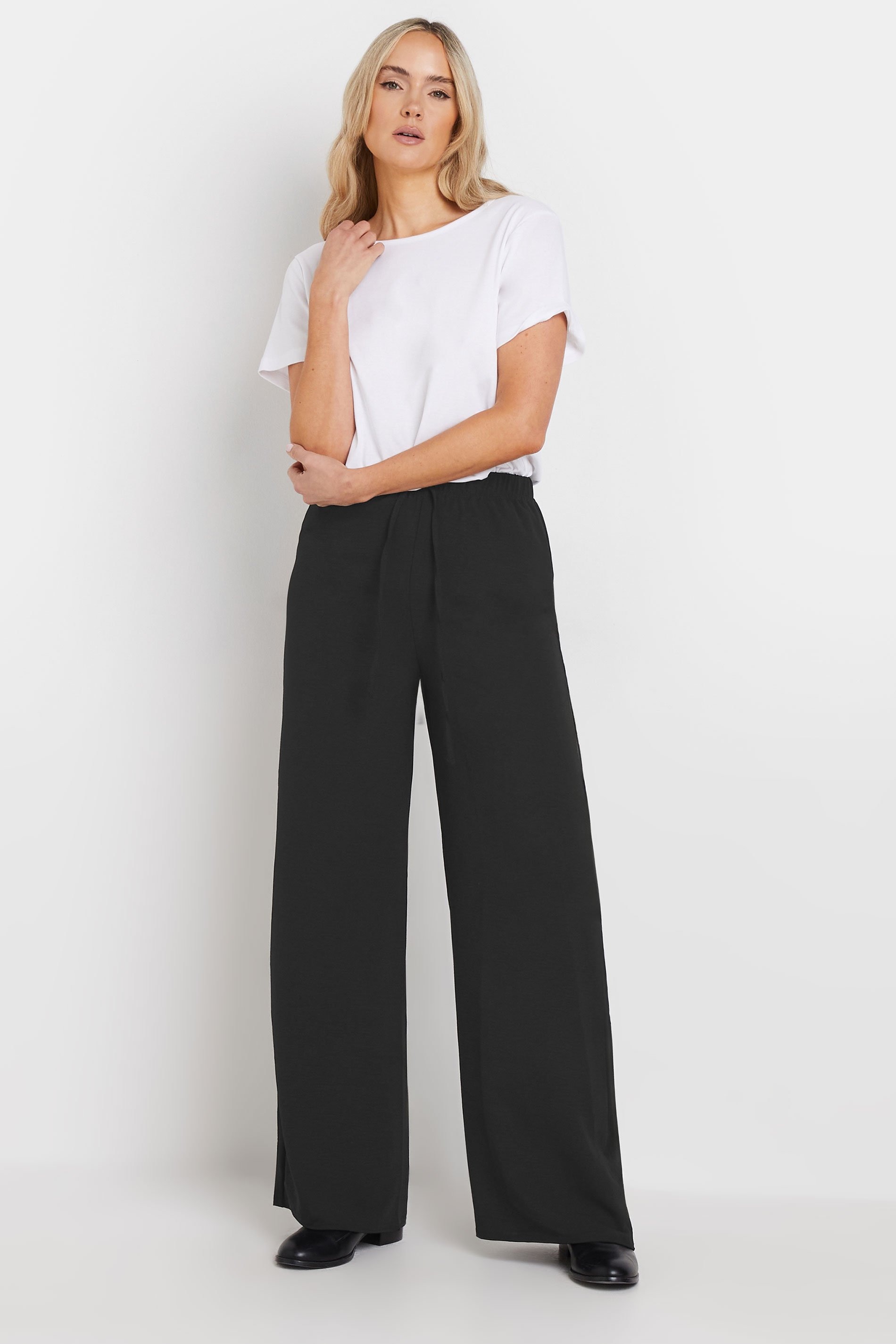 LTS Tall Black Crepe Wide Leg Trousers | Long Tall Sally 1