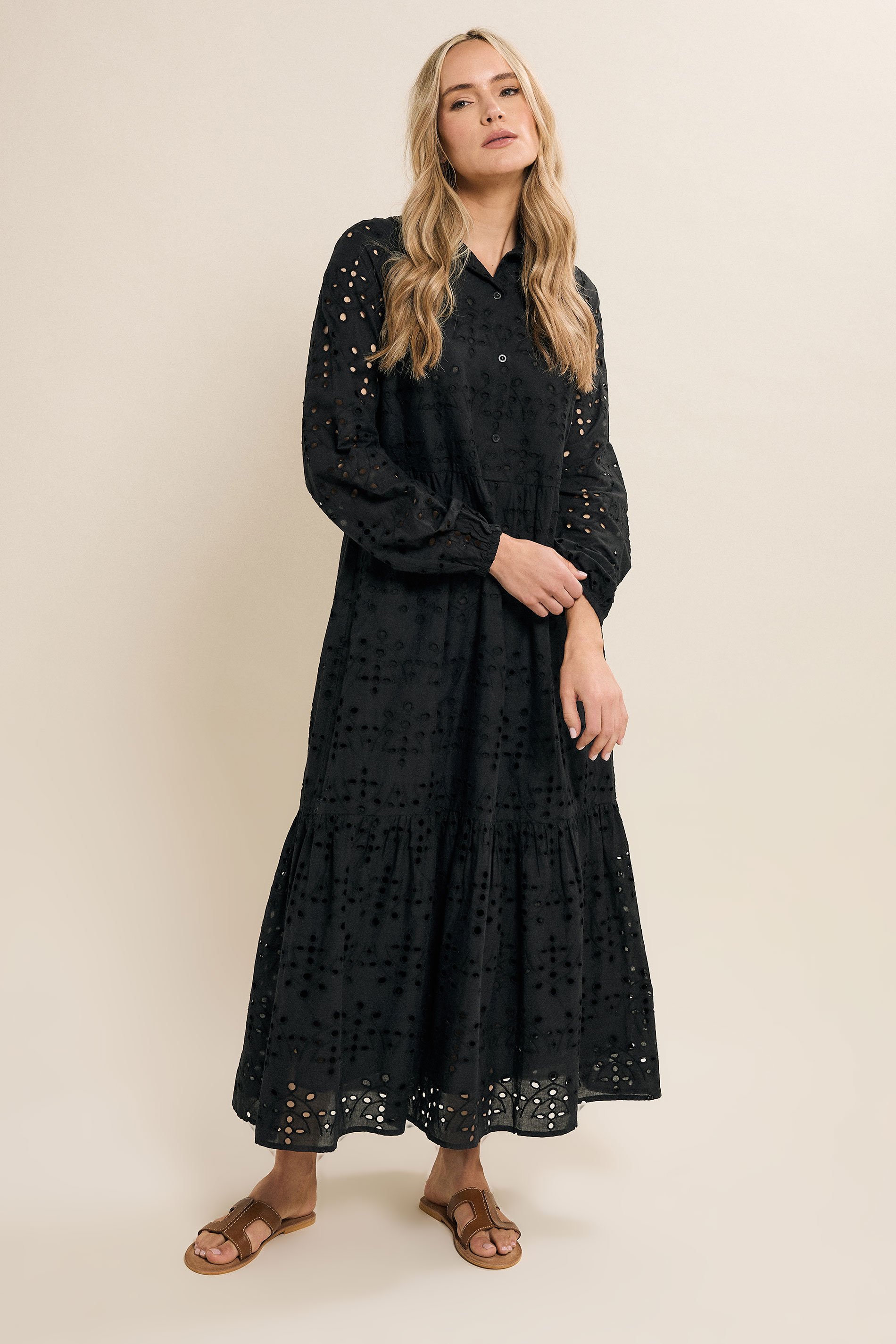 LTS Tall Black Broderie Tiered Maxi Dress | Long Tall Sally 2