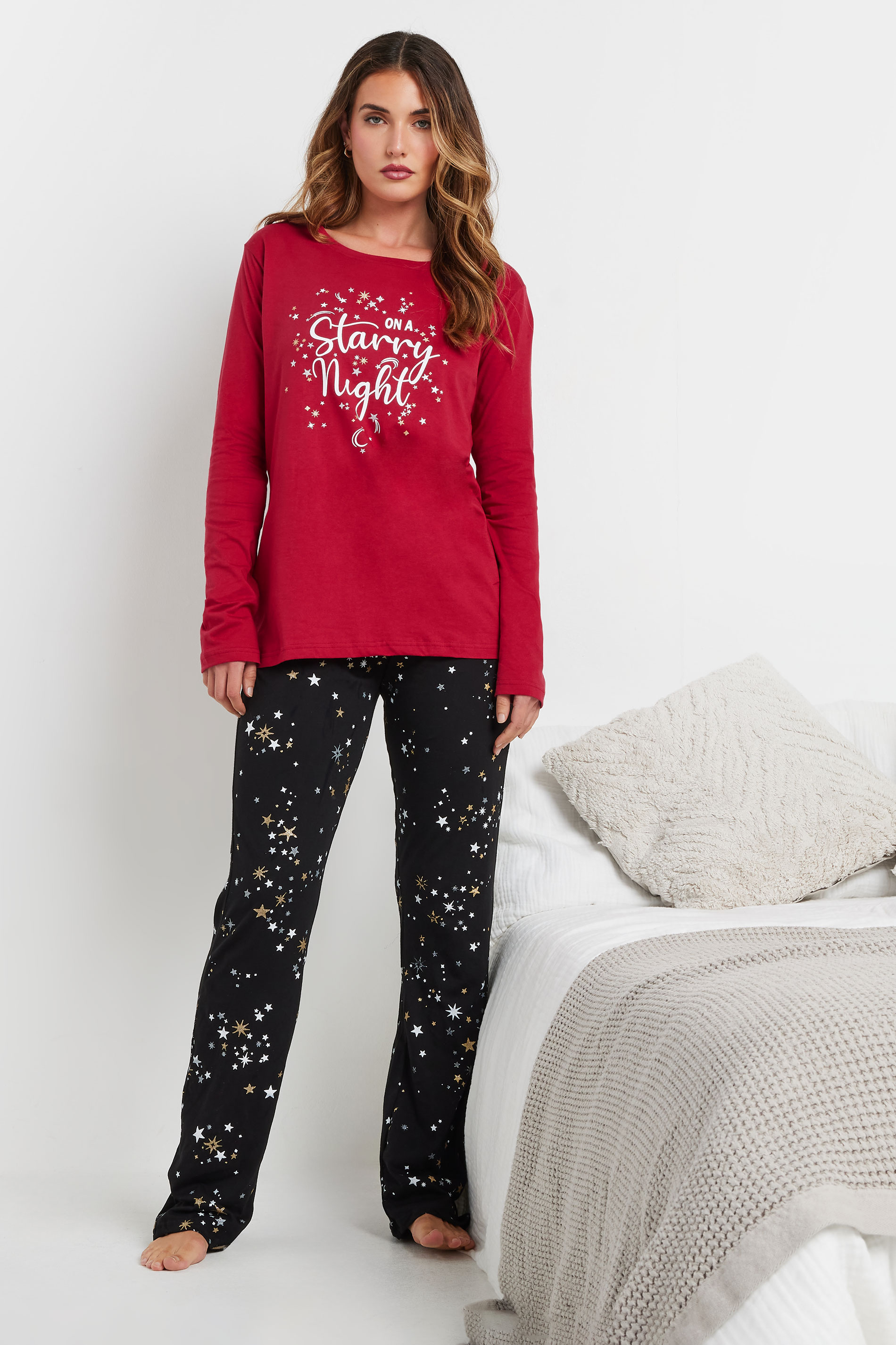 LTS Tall Red Star Print Wide Leg Pyjama Set | Long Tall Sally 2