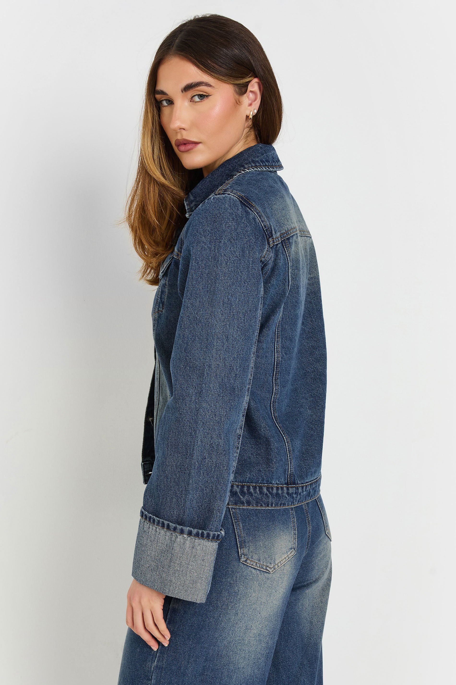 LTS Tall Dark Blue Washed Denim Turn Up Sleeve Jacket | Long Tall Sally 6