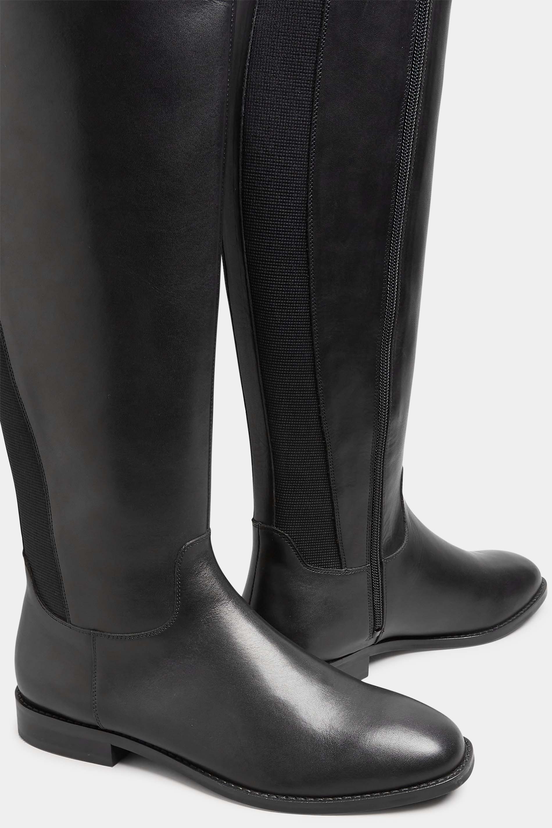 LTS Black Leather Knee High Boots In Standard Fit Long Tall Sally