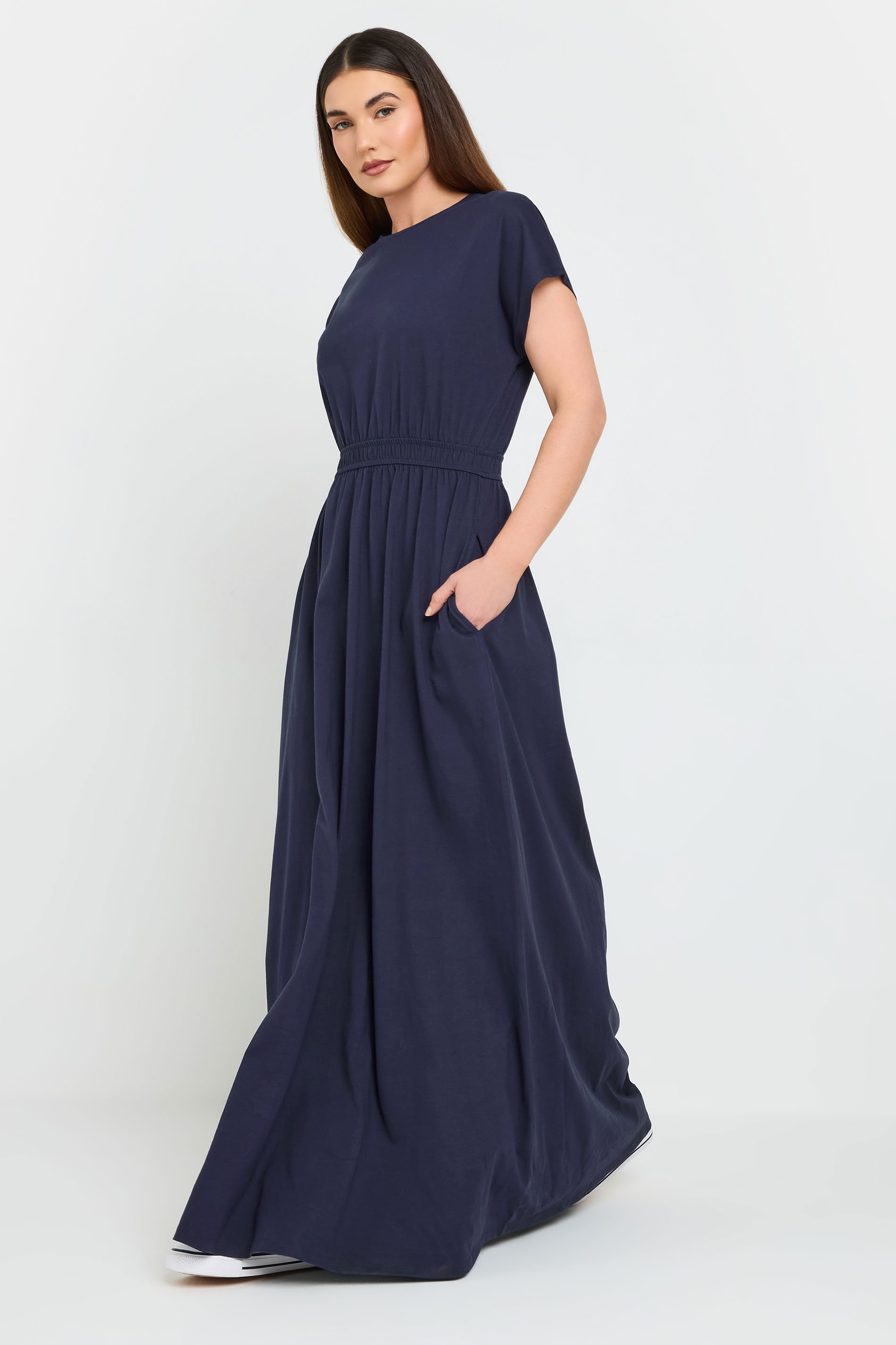 LTS Tall Navy Blue Jersey Shirred Waist Maxi Dress | Long Tall Sally 2