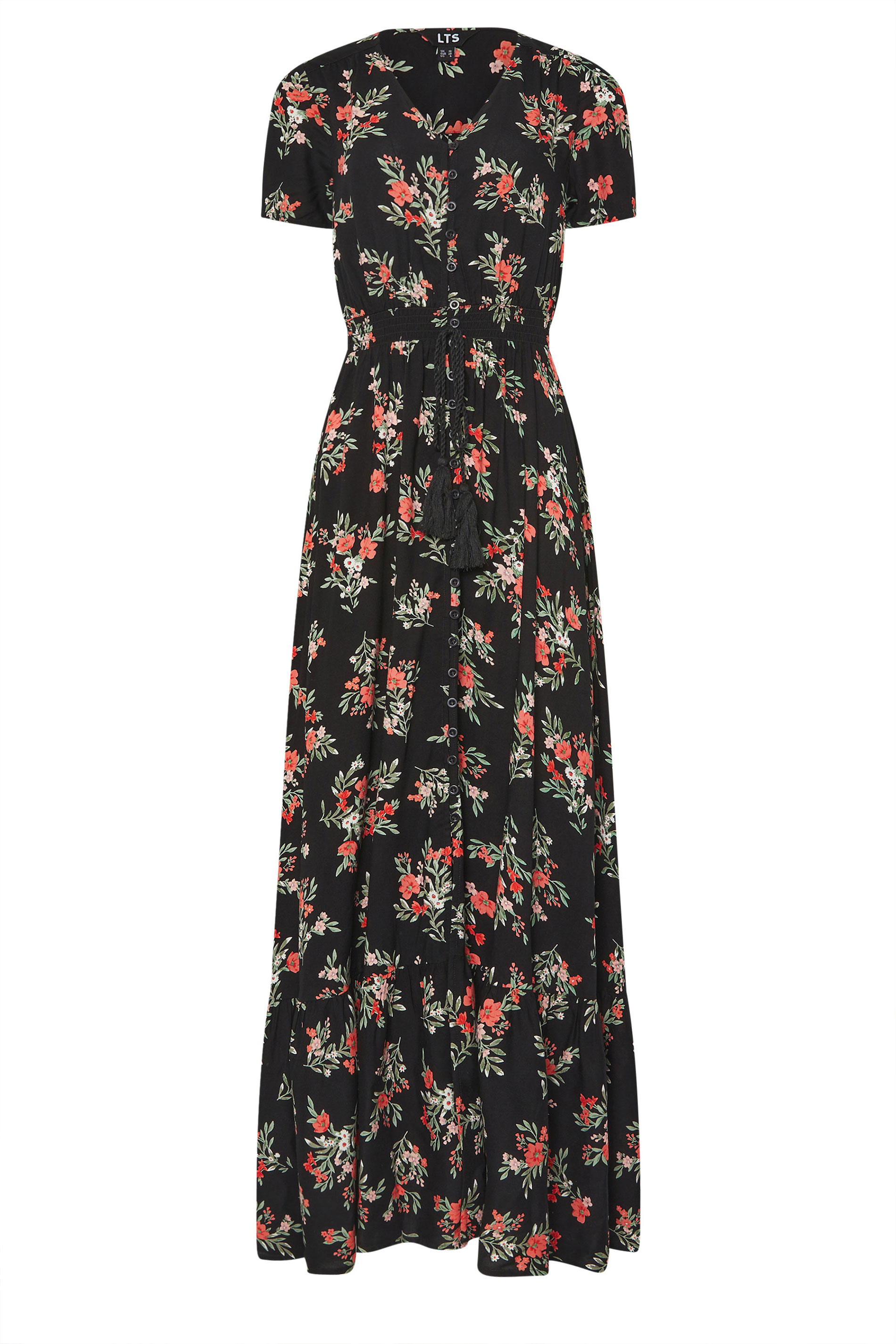 LTS Tall Black Floral Print Button Maxi Dress | Long Tall Sally 5