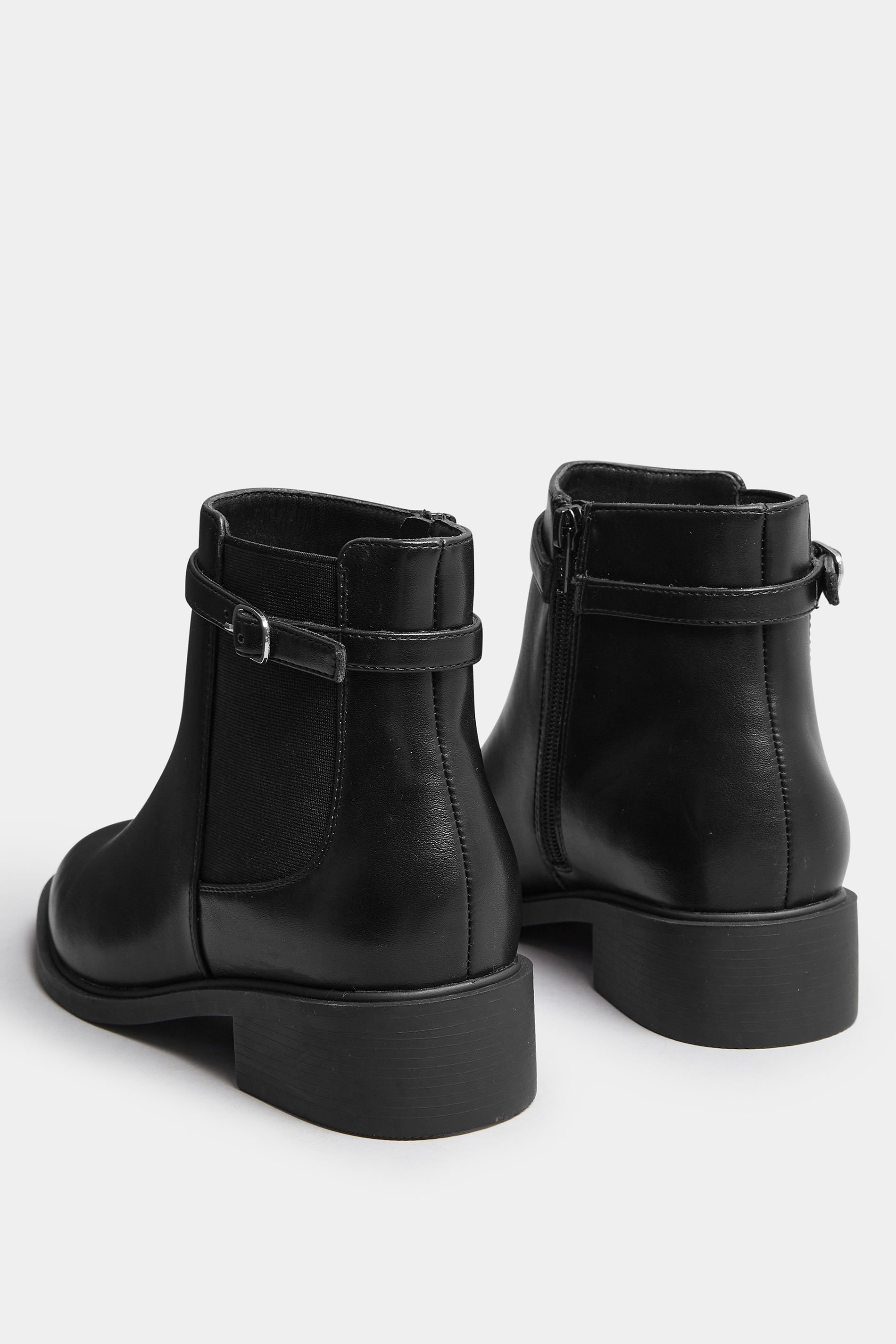 Black Faux Leather Buckle Stretch Ankle Boots In Wide E Fit & Extra Wide EEE Fit | Yours Clothing 6