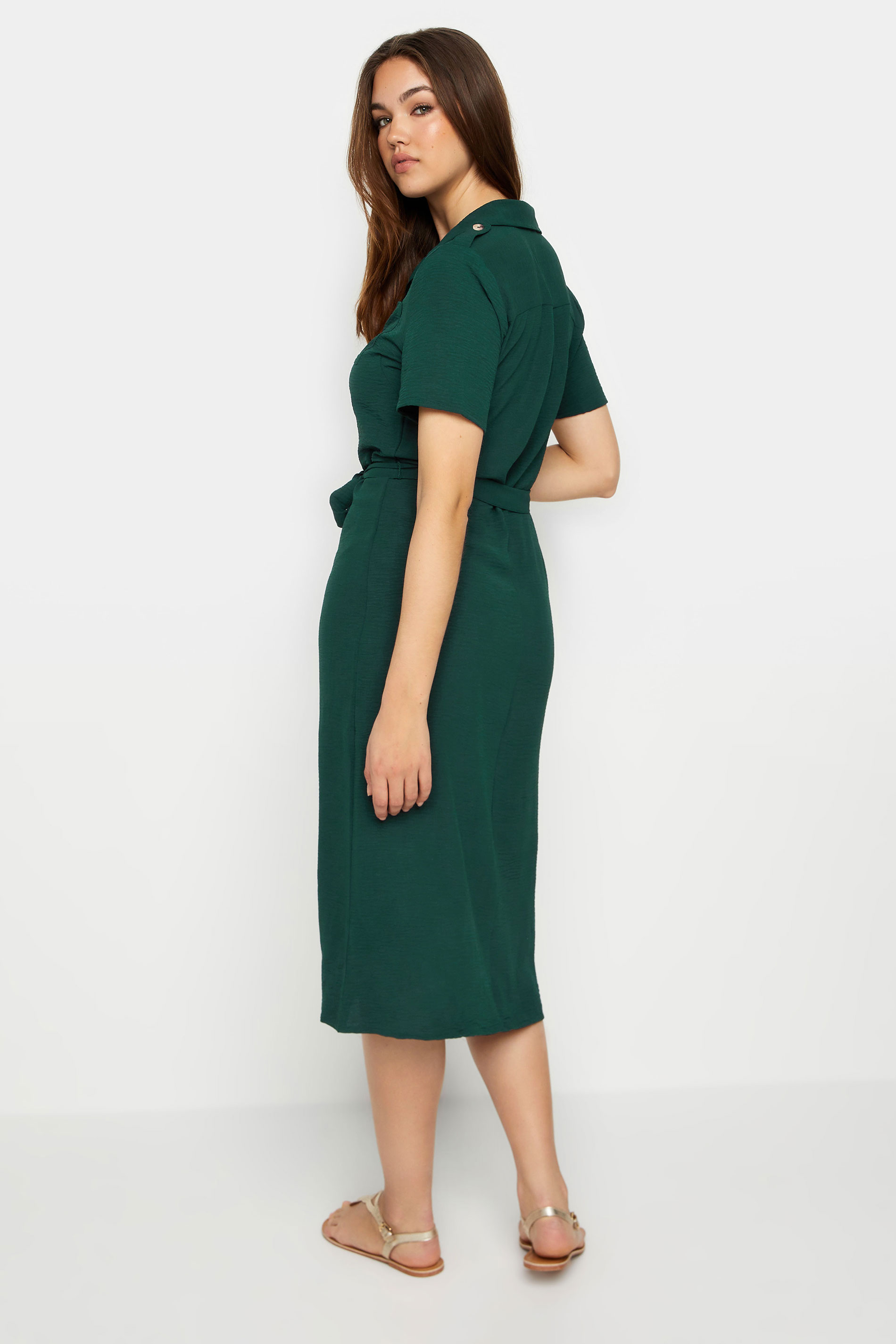 LTS Tall Women's Dark Green Button Through Midi Dress | Long Tall Sally 3