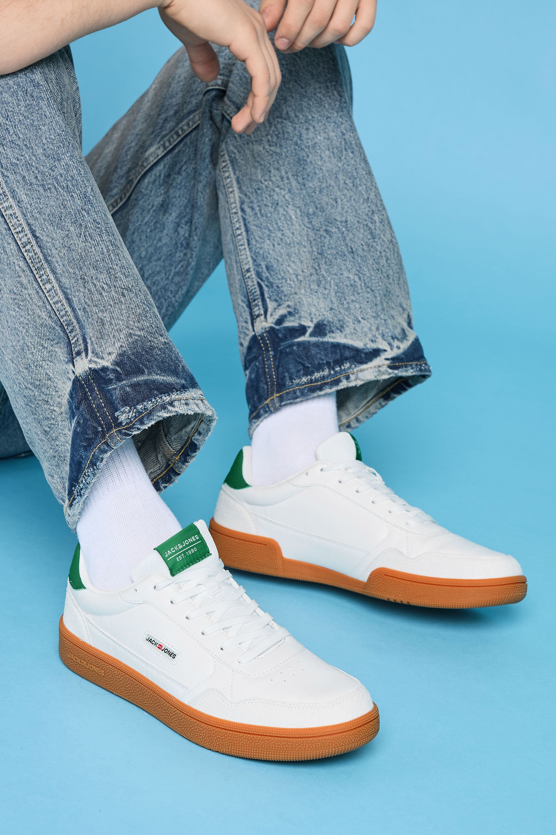 JACK & JONES White & Green Lace Up Trainers | BadRhino 1