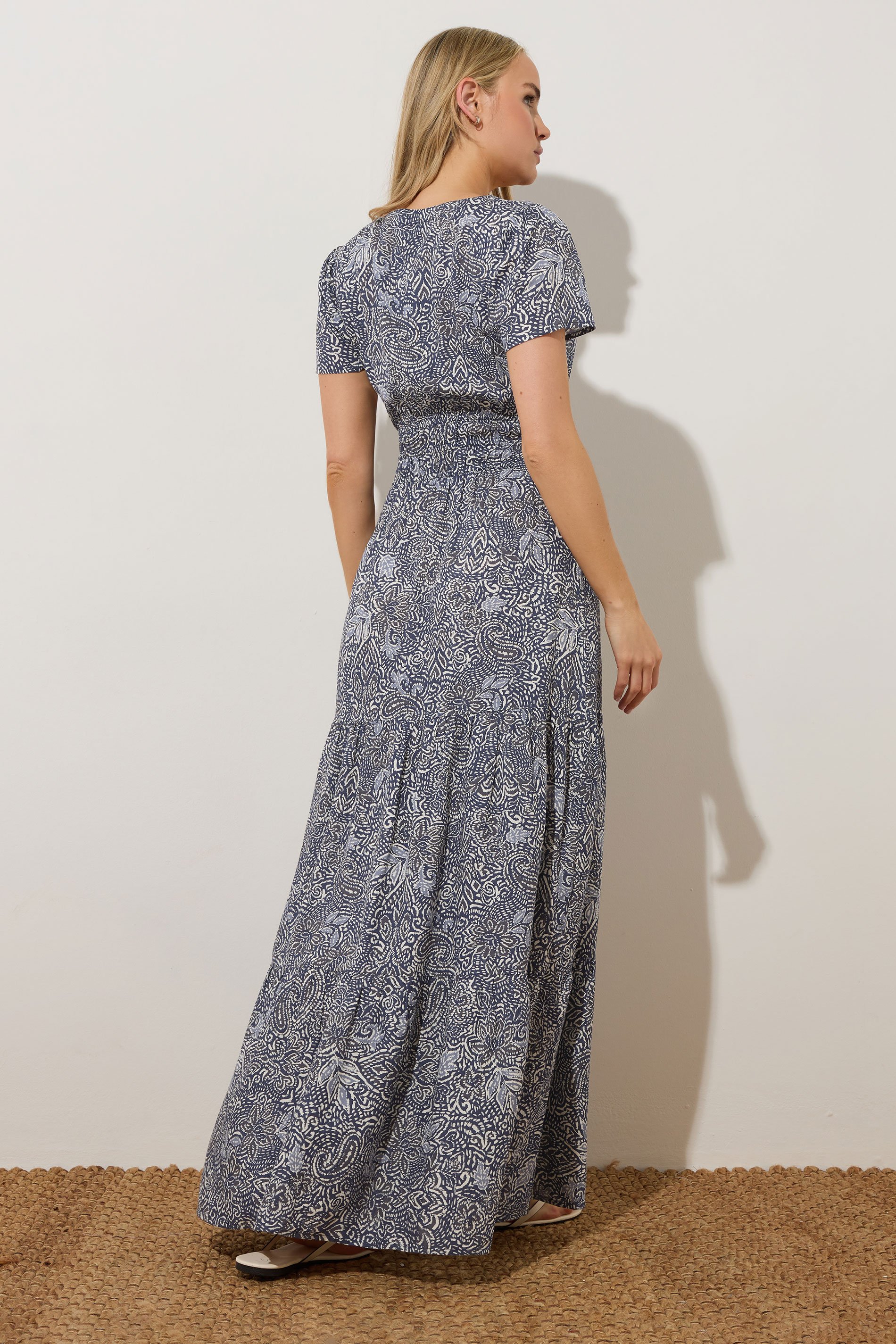 LTS Tall Navy Blue Abstract Tiered Maxi Dress | Long Tall Sally 3
