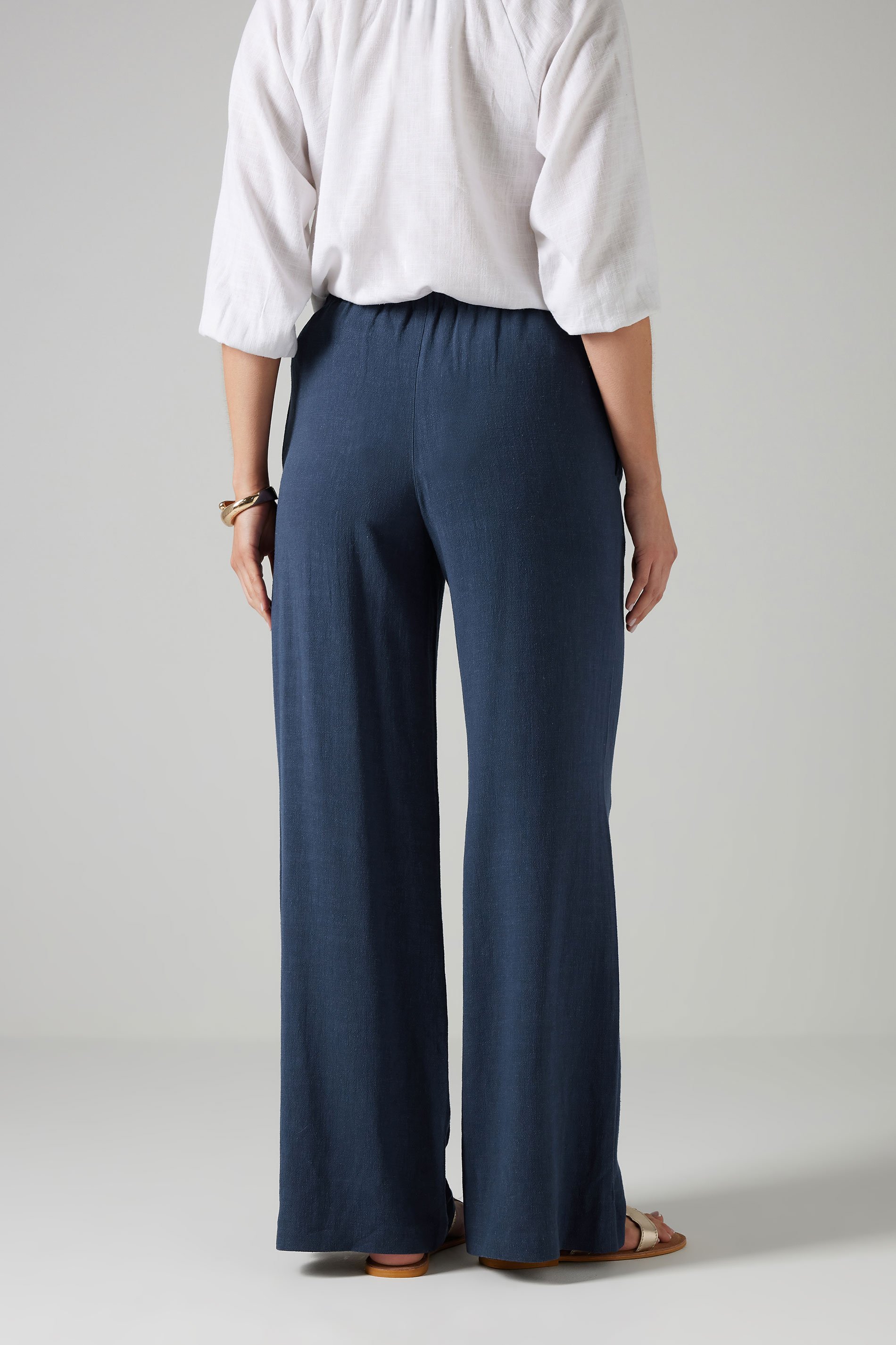 LTS Tall Navy Blue Linen Tie Waist Trousers | Long Tall Sally 3