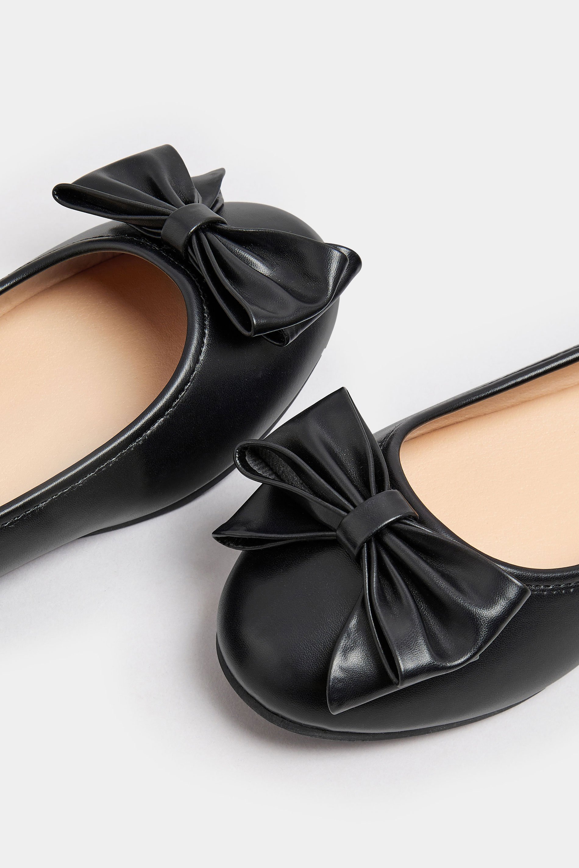 Black Bow Front Ballet Pump In Extra Wide EEE Fit | Yours Clothing 5