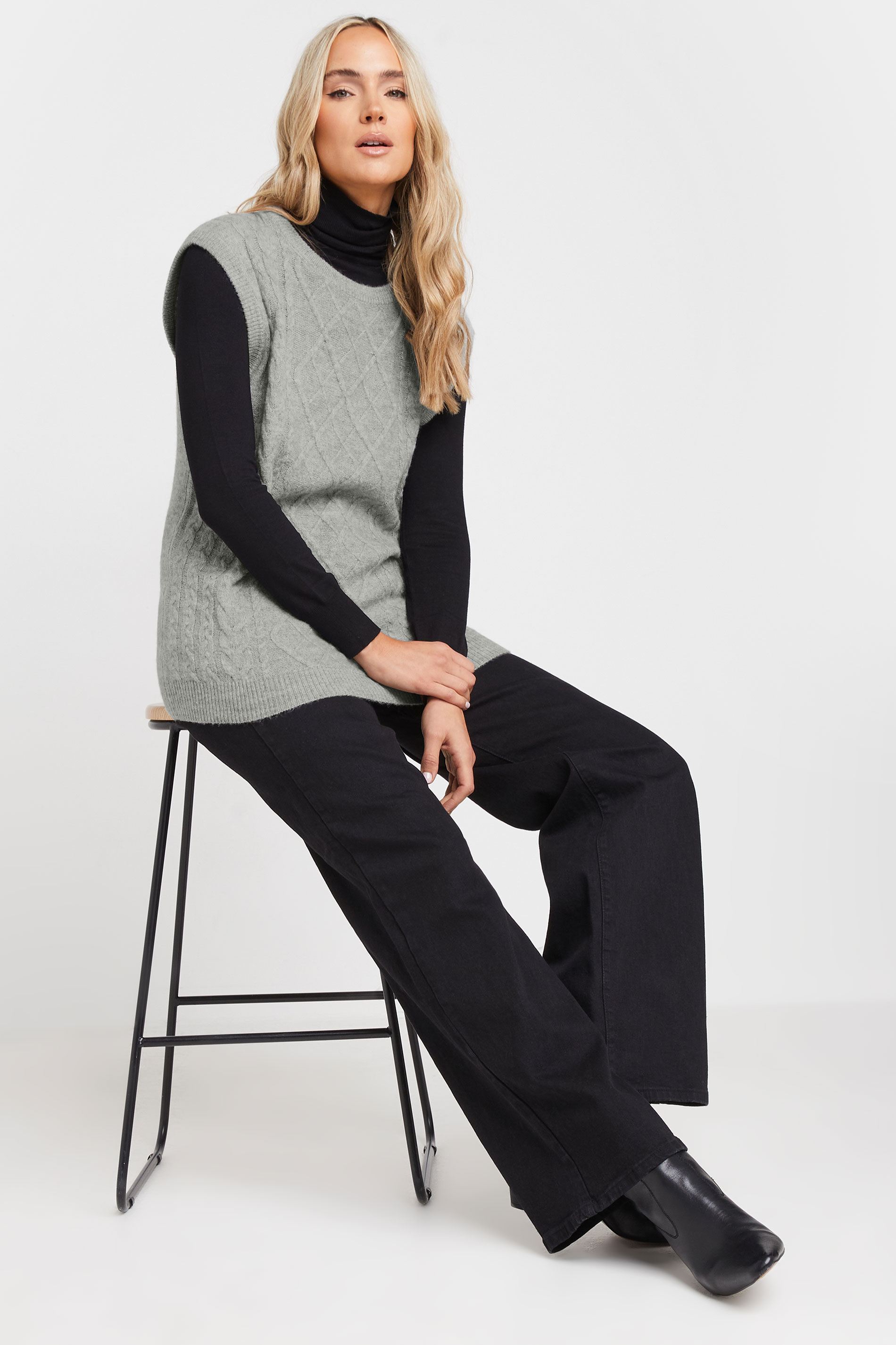 LTS Tall Grey Cable Knit Vest Top | Long Tall Sally 5