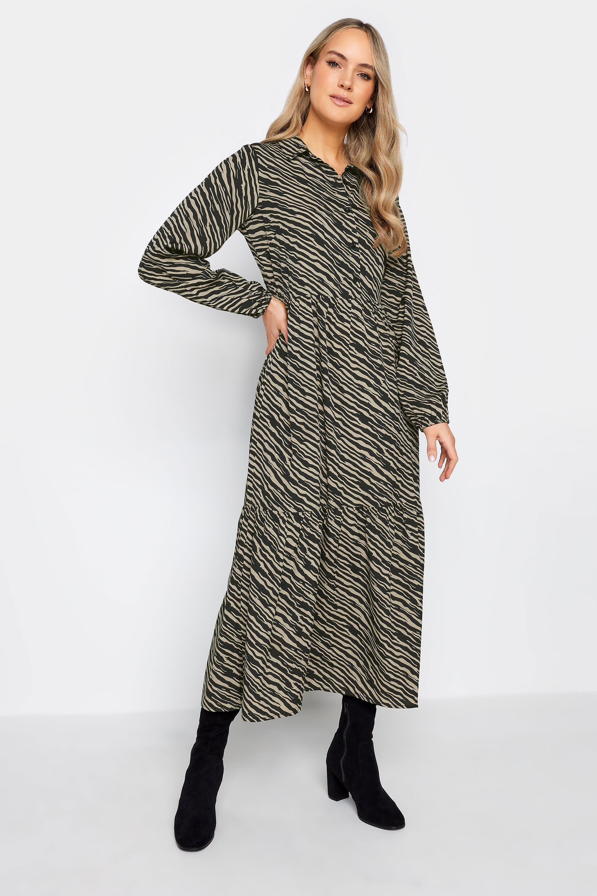 LTS Tall Black Zebra Print Tiered Maxi Dress | Long Tall Sally 2