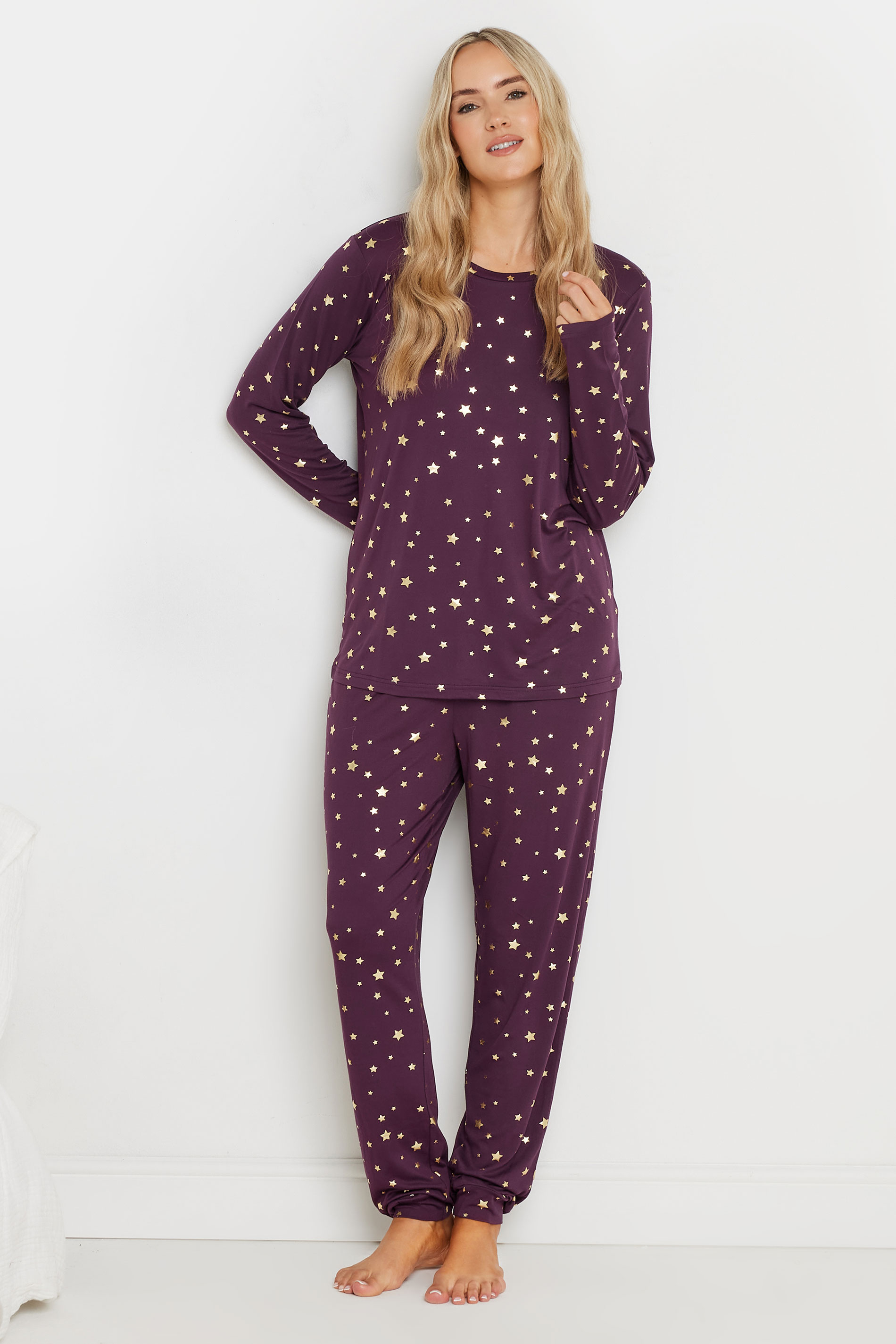 LTS Tall Purple Soft Touch Foil Star Pyjama Set | Long Tall Sally 2