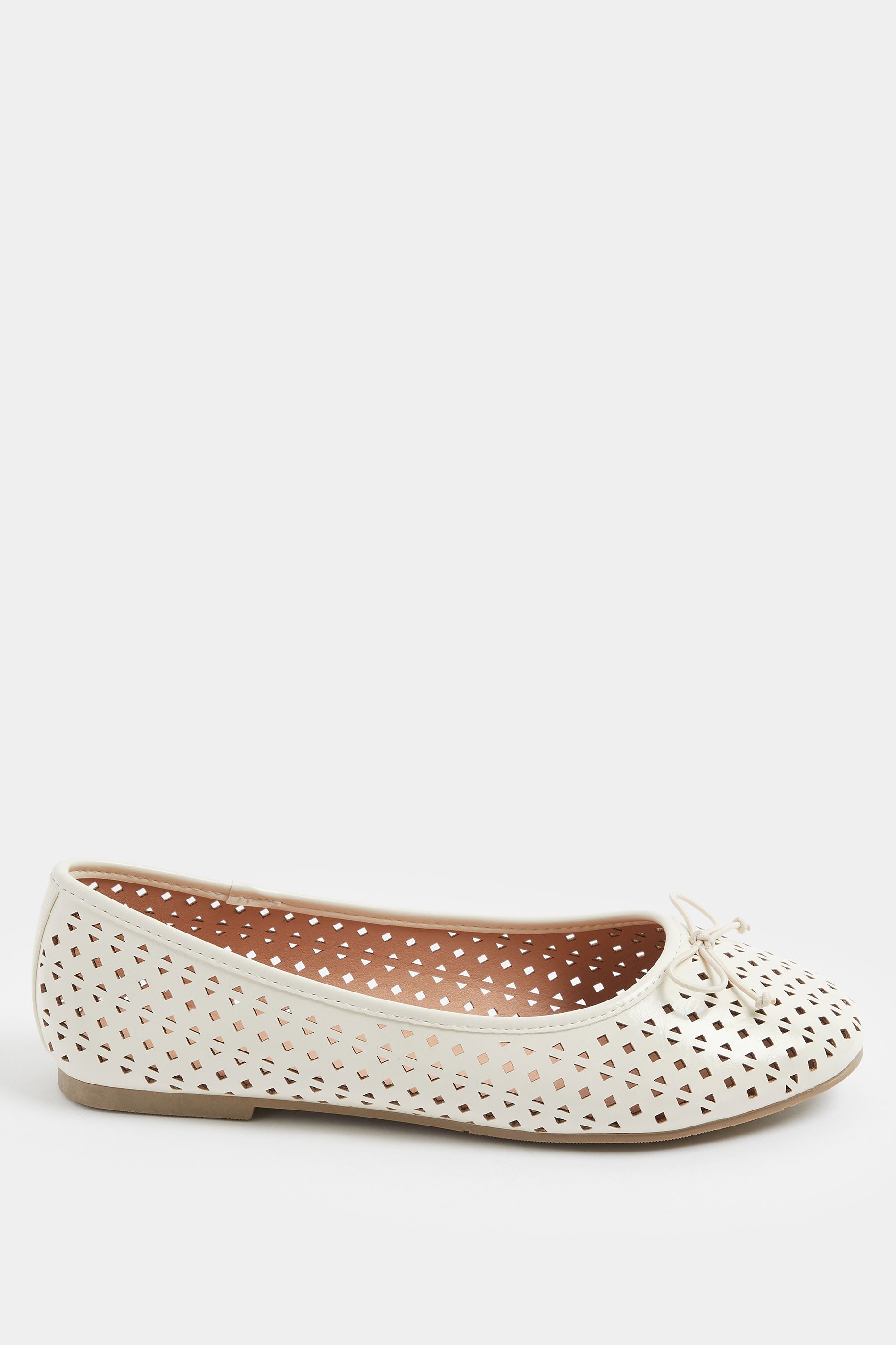 Ivory White Faux Leather Cut Out Ballet Pumps In Wide E Fit | Yours Clothing 2