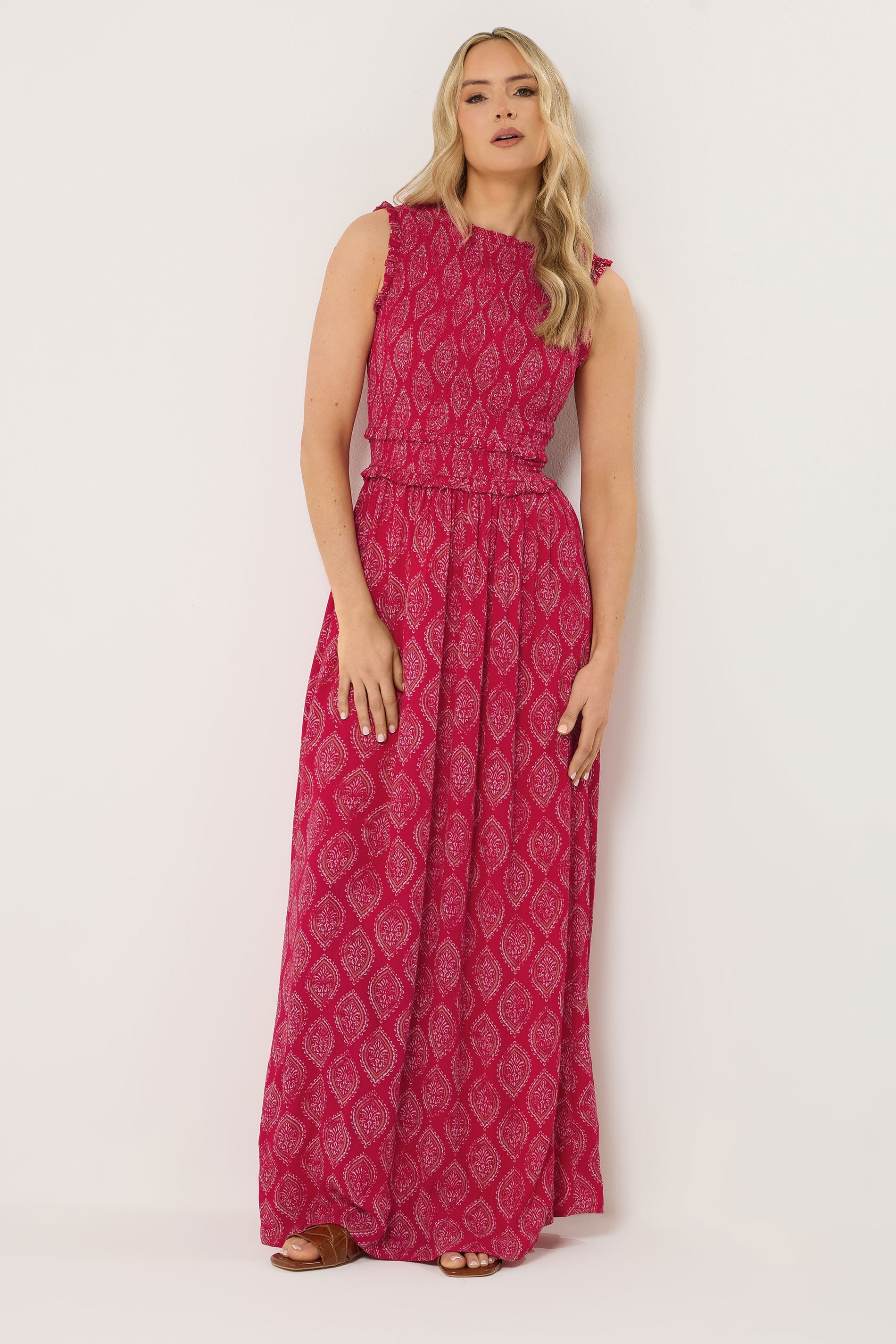 LTS Tall Women's Pink Paisley Shirred Maxi Dress | Long Tall Sally 1