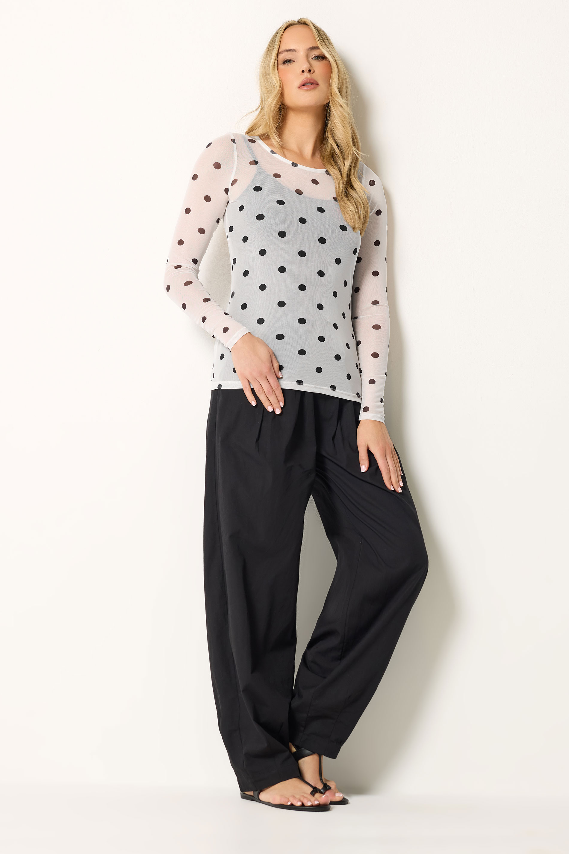 LTS Tall Women's White Polka Dot Mesh Top | Long Tall Sally 2