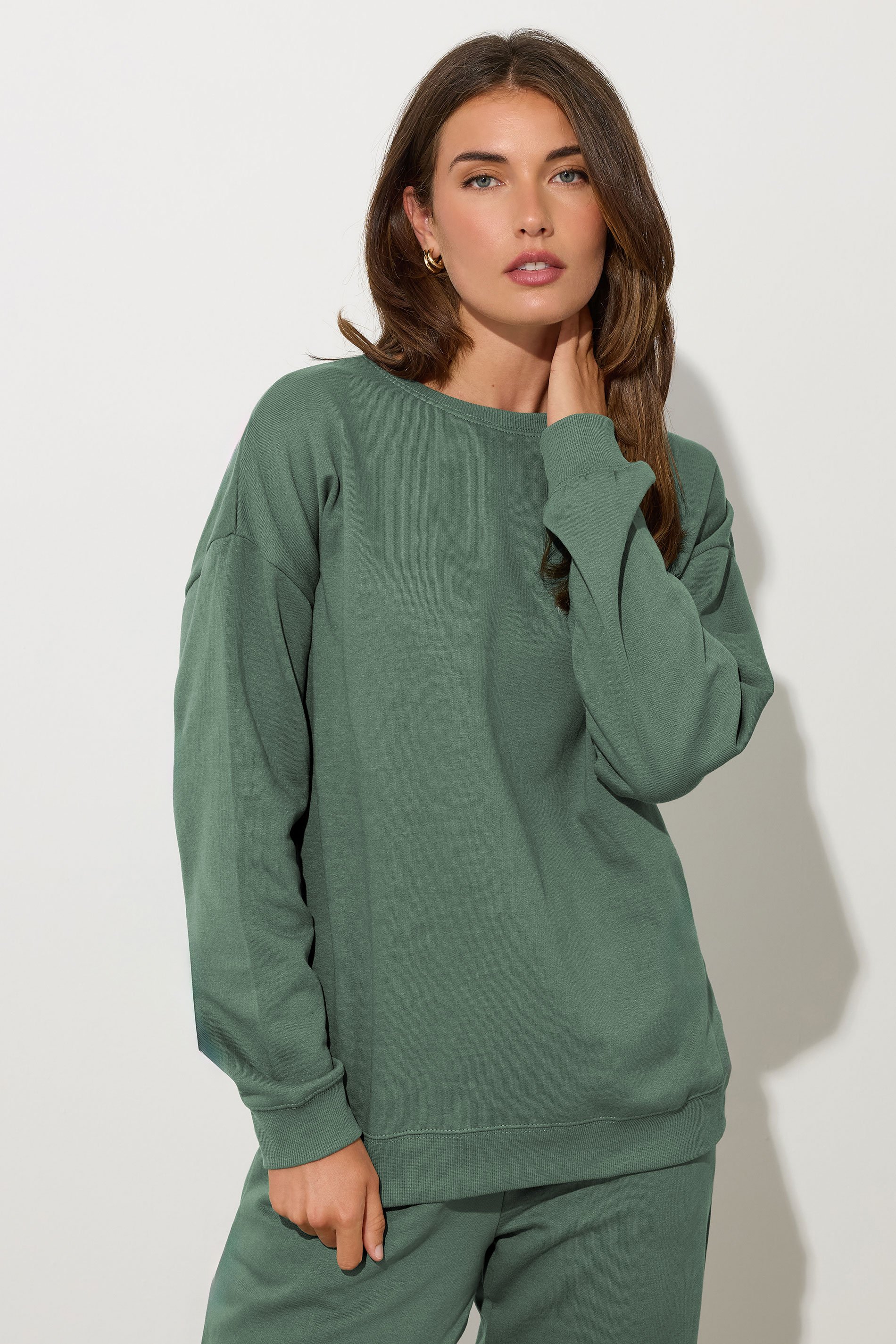 LTS Tall Khaki Green Crew Neck Sweatshirt | Long Tall Sally 1