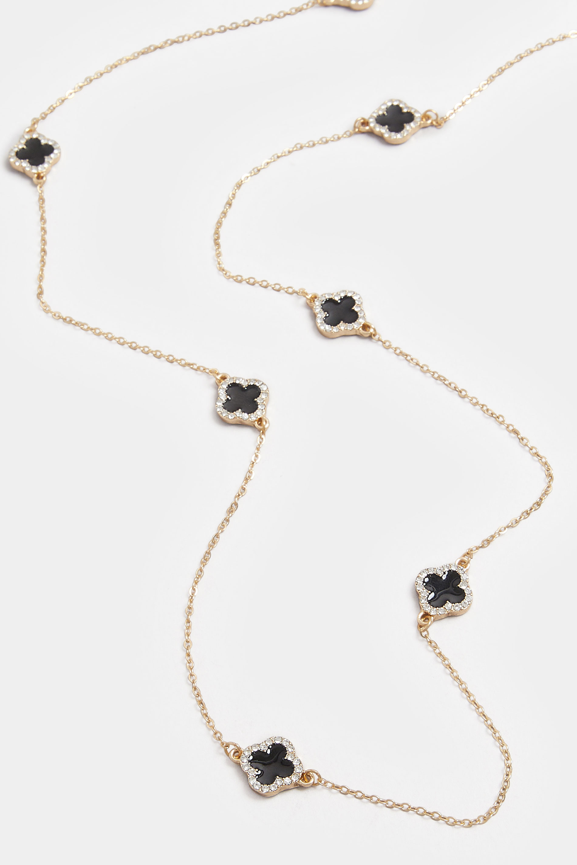 Gold Tone Long Diamante Clover Necklace | Yours Clothing 3