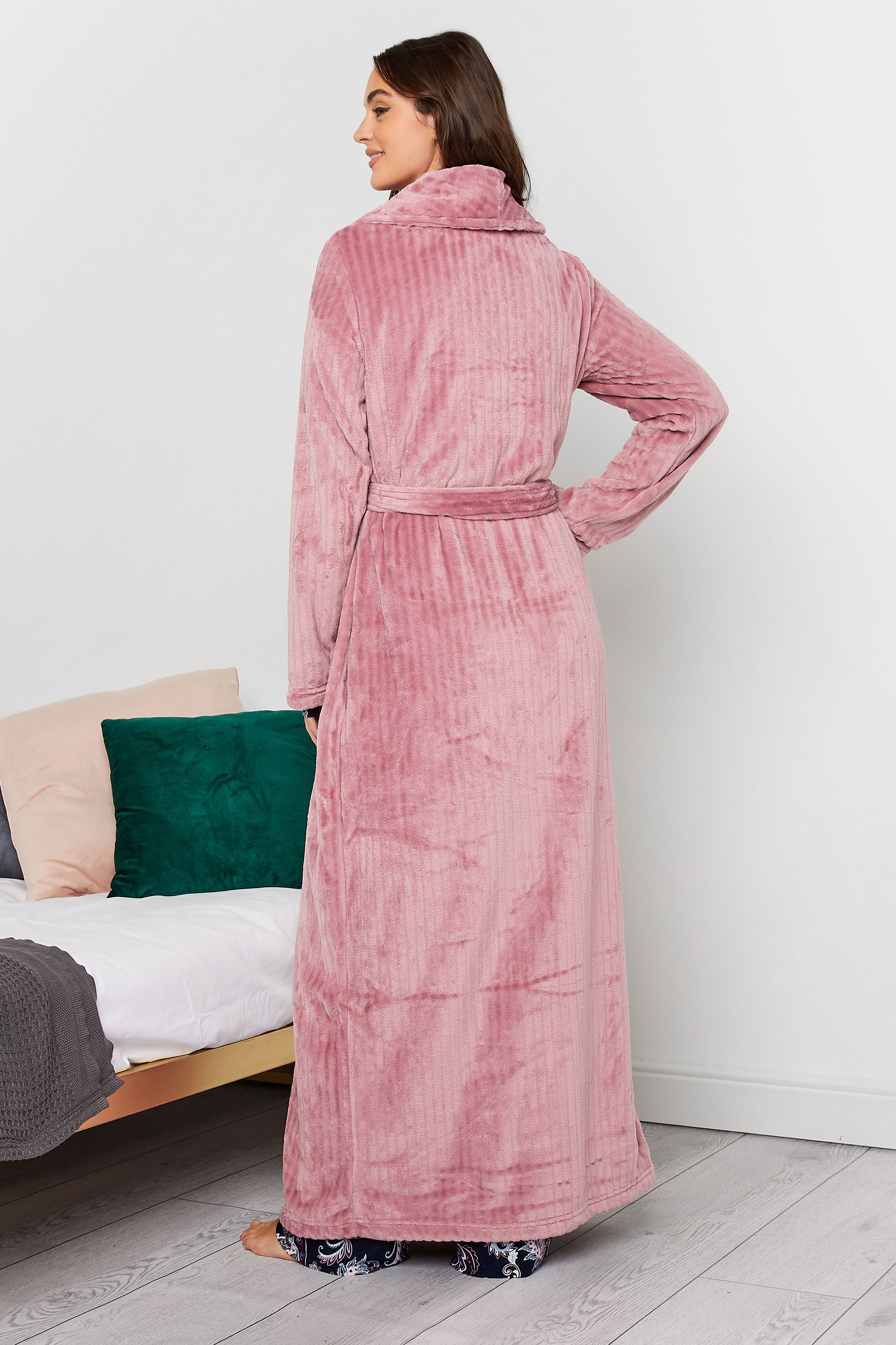 LTS Tall Pink Ribbed Maxi Dressing Gown | Long Tall Sally  3