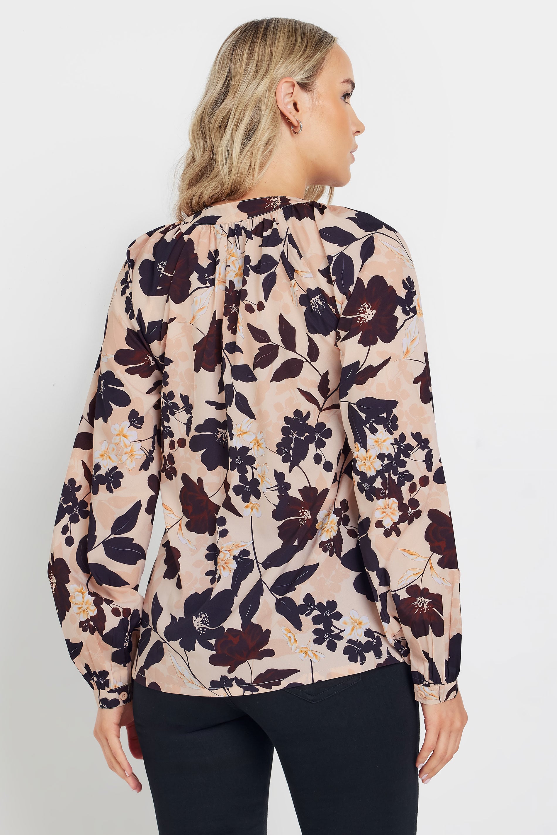 LTS Tall Coral Pink Floral Print High Neck Blouse | Long Tall Sally 2