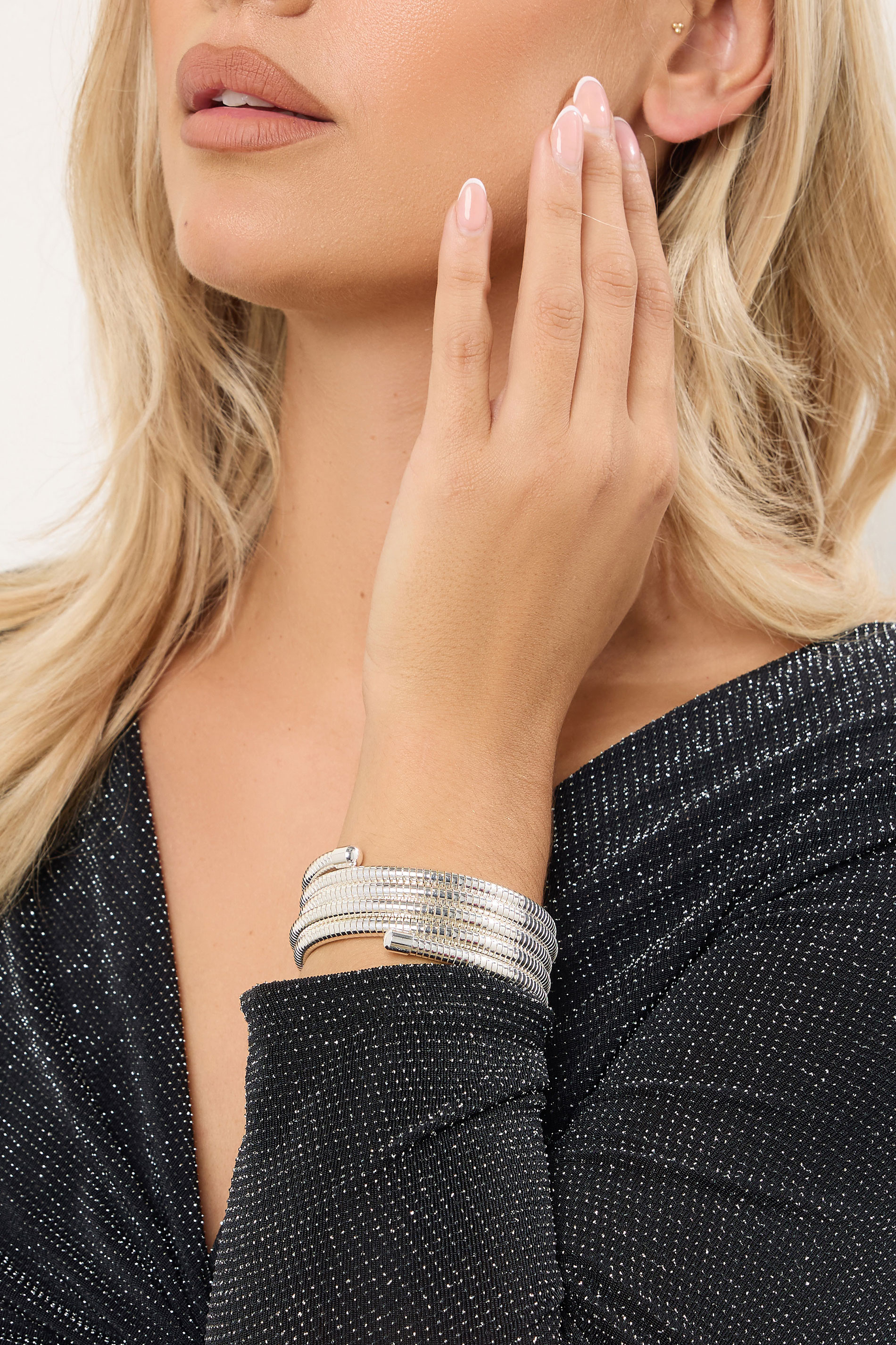 Silver Coil Wrap Stretch Bracelet | Yours Clothing 1