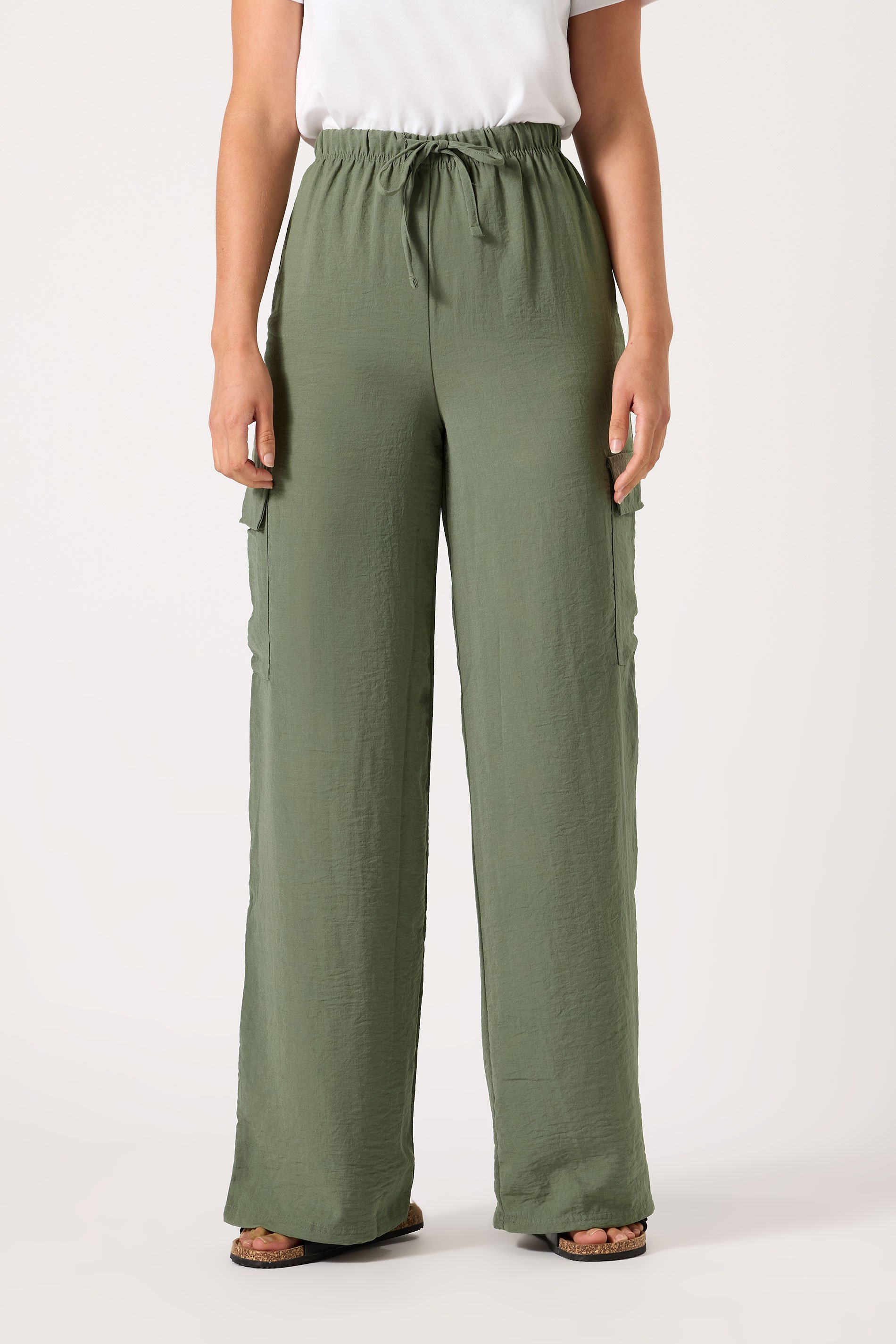 LTS Tall Women's Khaki Green Cargo Crepe Wide Leg Trousers | Long Tall Sally 2