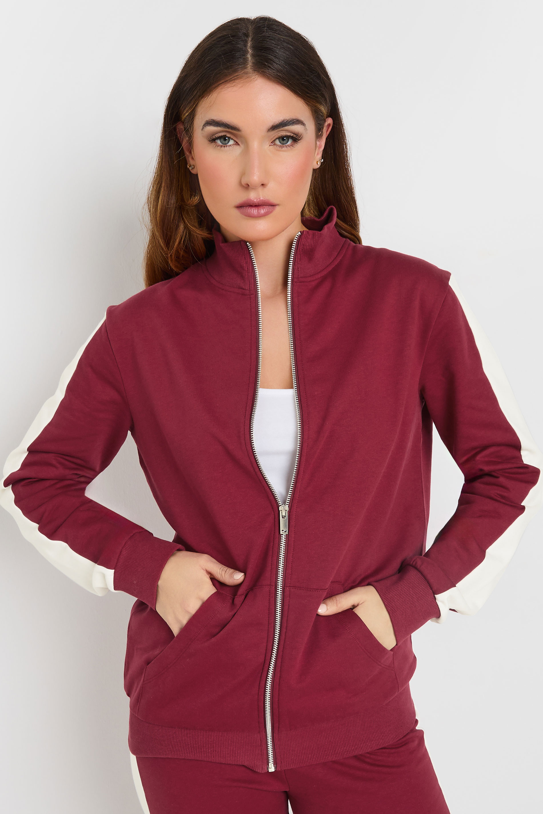 LTS Tall Red Side Stripe Funnel Zip Sweatshirt | Long Tall Sally 2