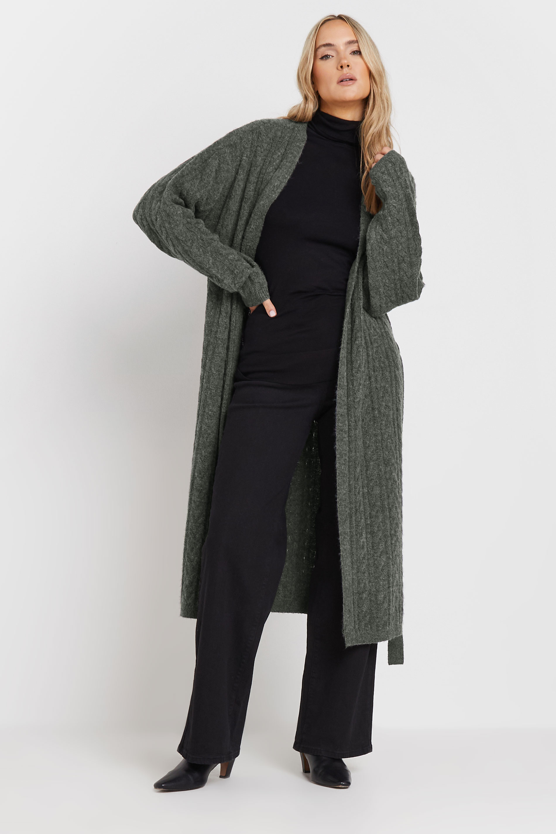LTS Tall Charcoal Grey Cable Knit Midi Cardigan | Long Tall Sally 2