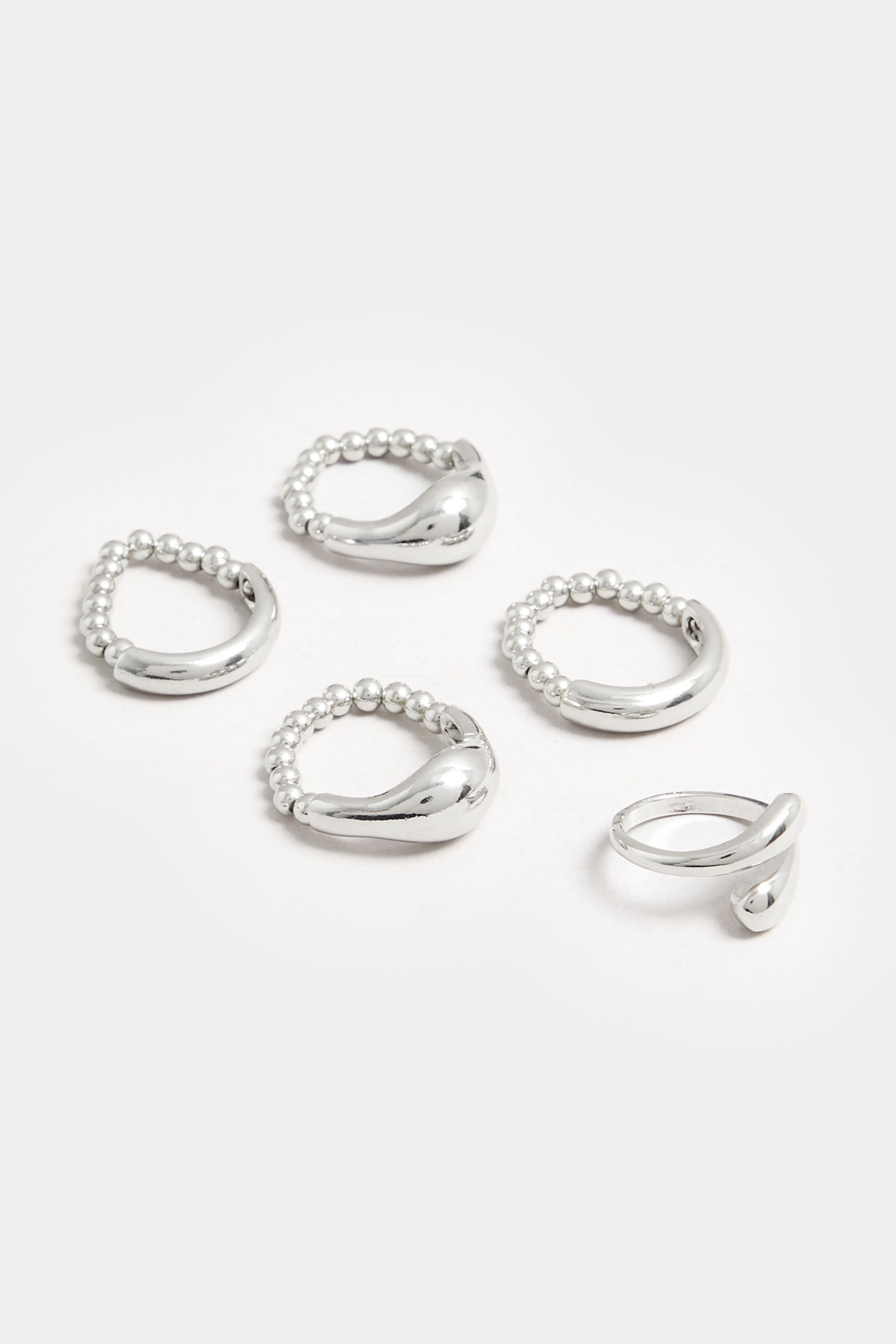 5 PACK Silver Tone Stretch Statement Rings | Yours Clothing 3