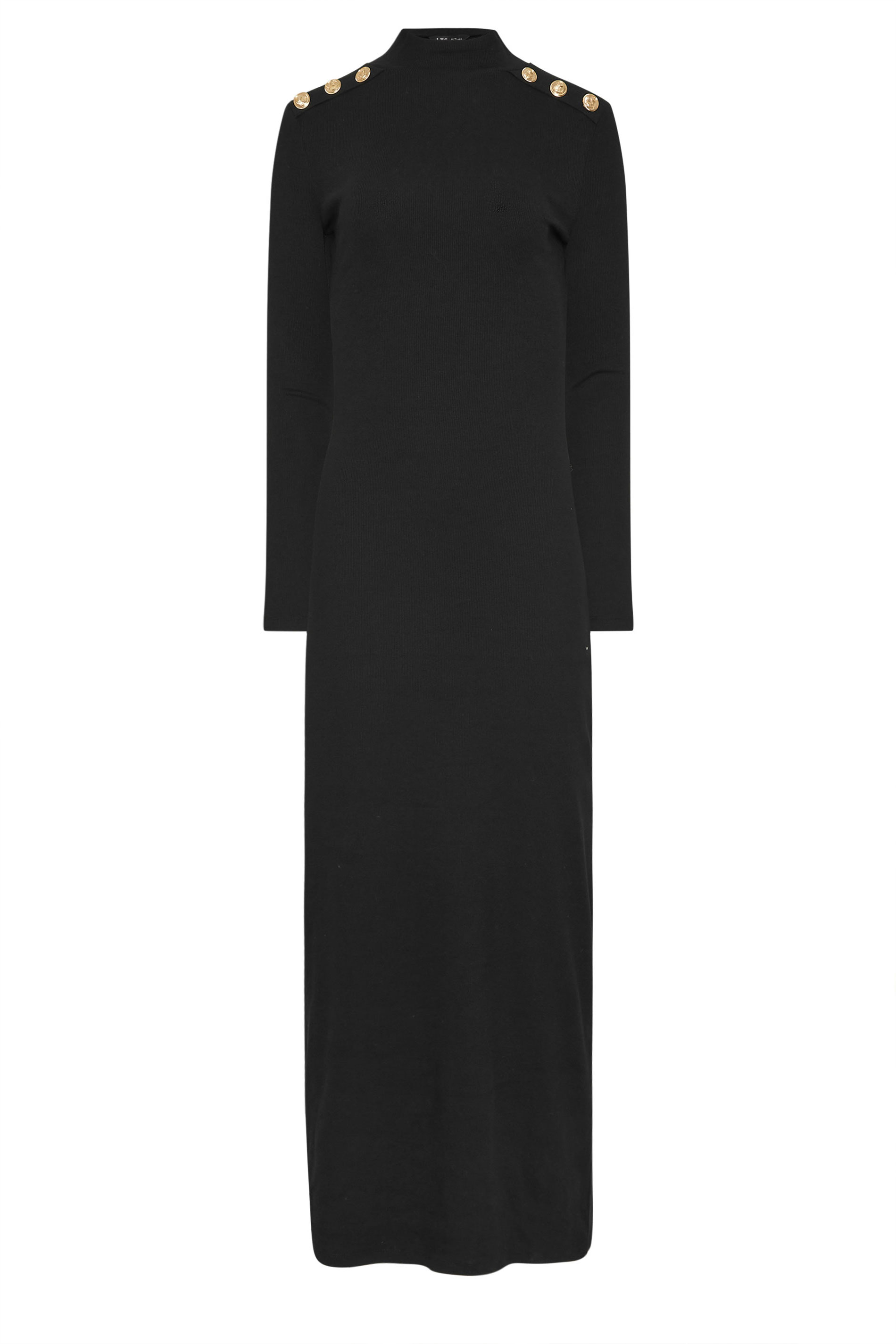 LTS Tall Black Ribbed Shoulder Button Maxi Dress | Long Tall Sally 6