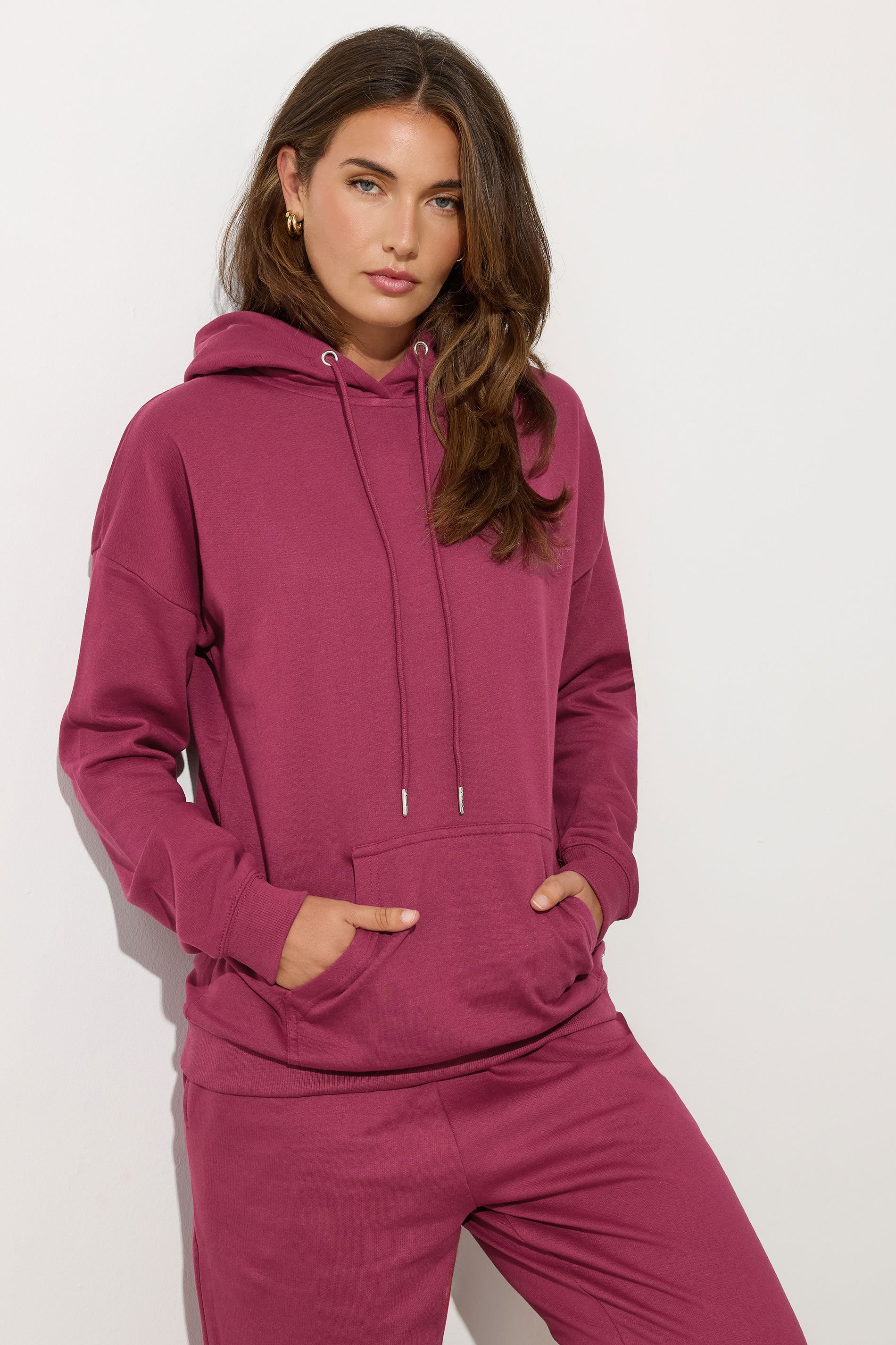 LTS Tall Dark Pink Drawstring Hoodie | Long Tall Sally 1