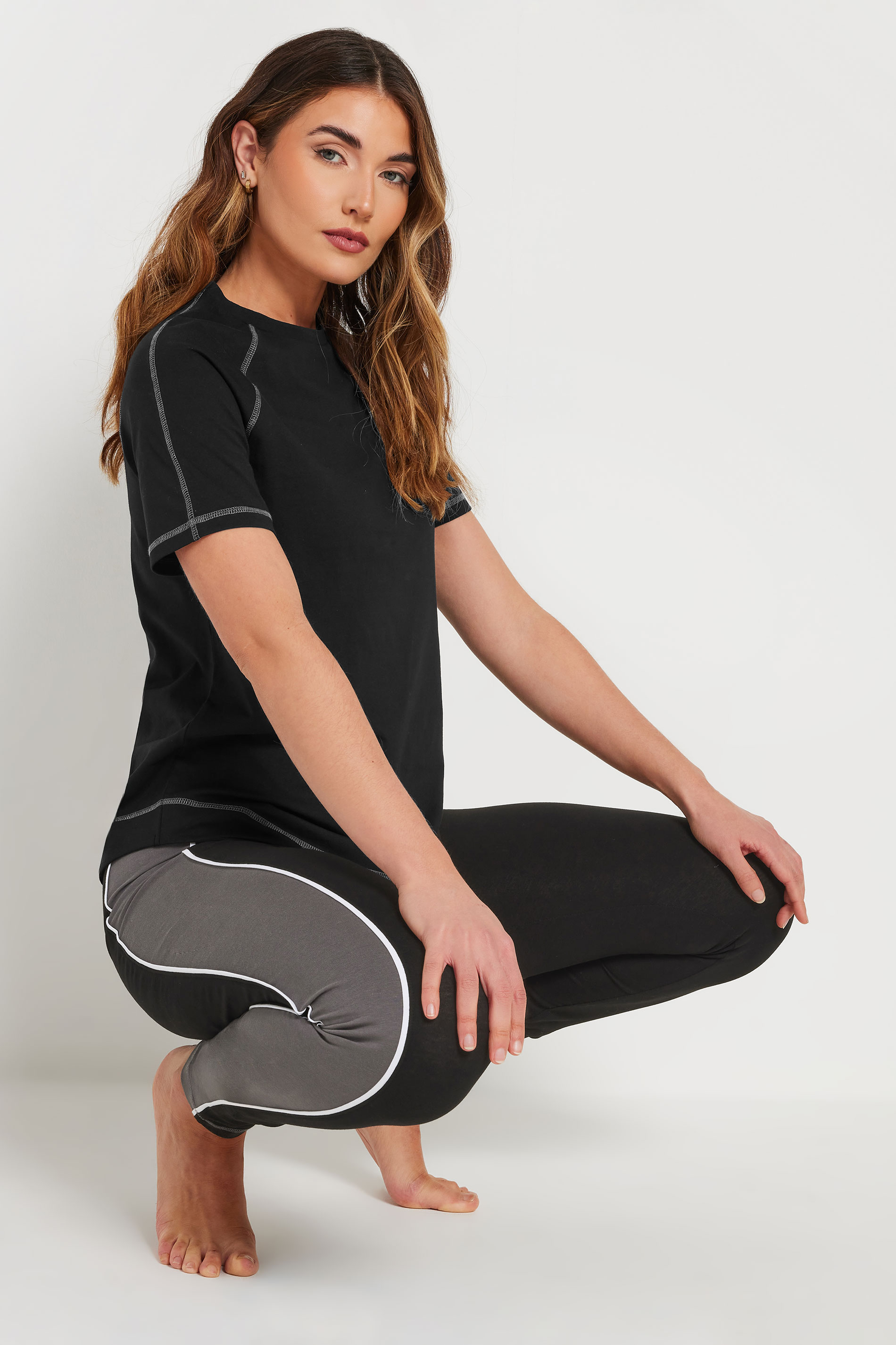 LTS Tall Black Active Curved Hemline Stitched T-Shirt | Long Tall Sally 6