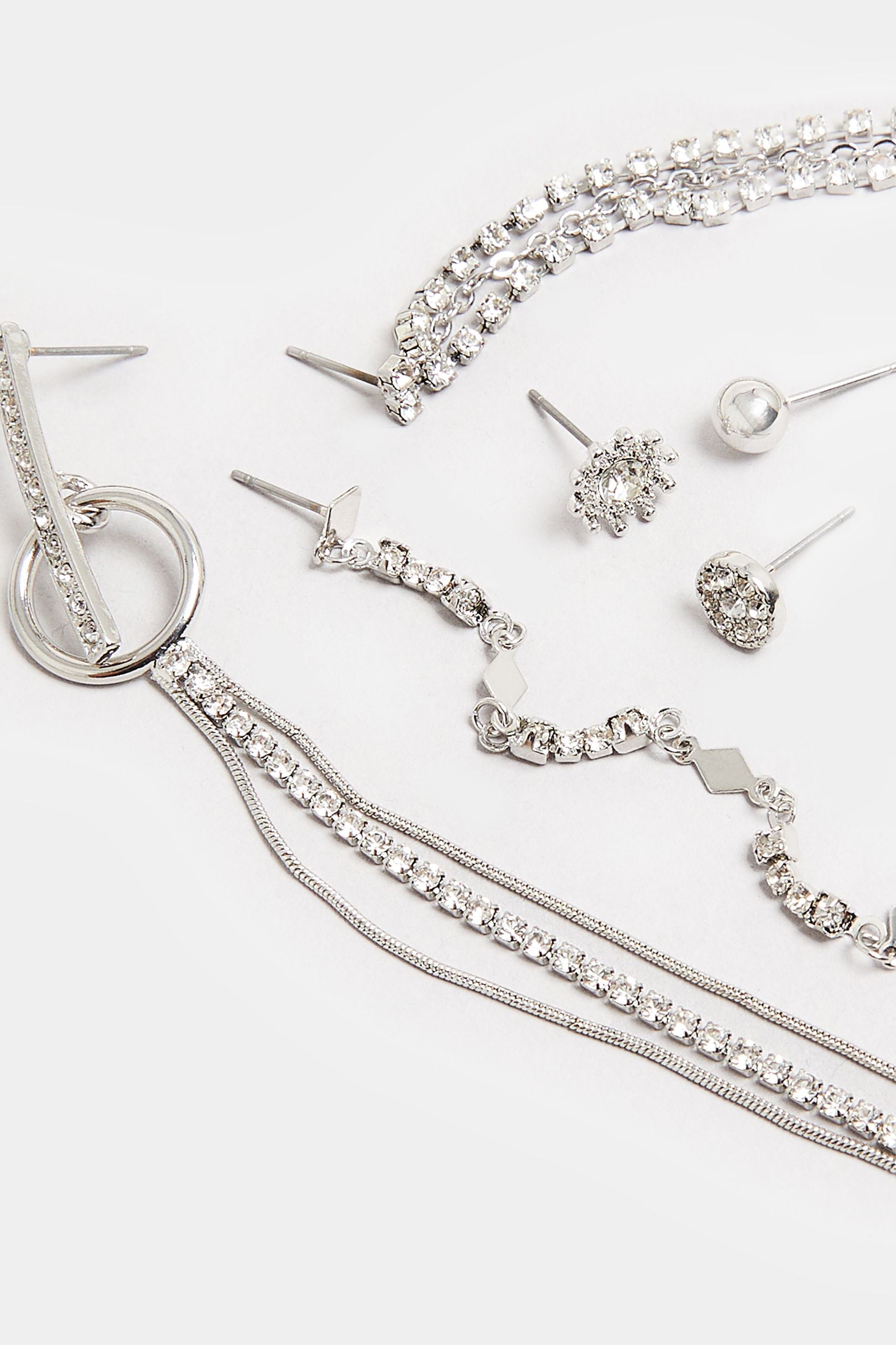 6 PACK Silver Tone Diamante Tassle & Stud Earring Set | Yours Clothing 4