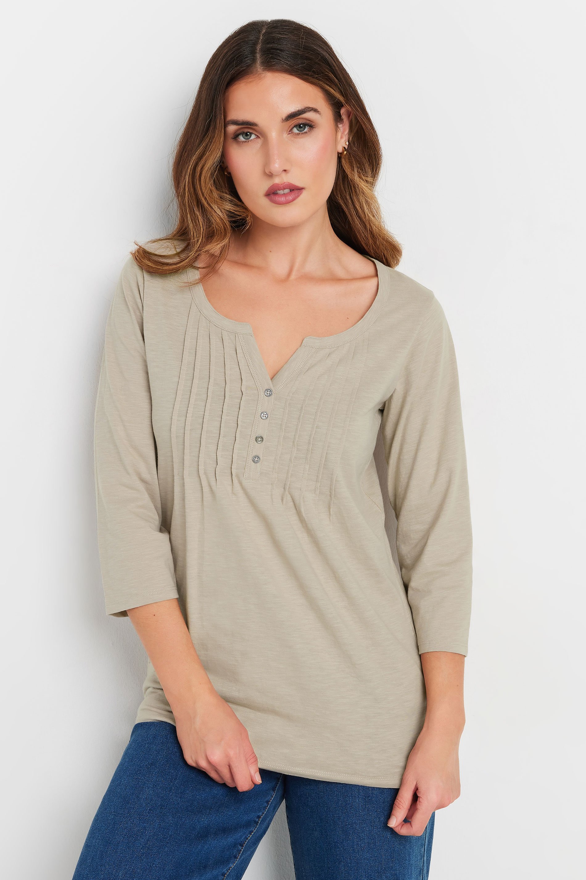 LTS Tall 2 PACK Beige Brown & Green Henley Tops | Long Tall Sally 2