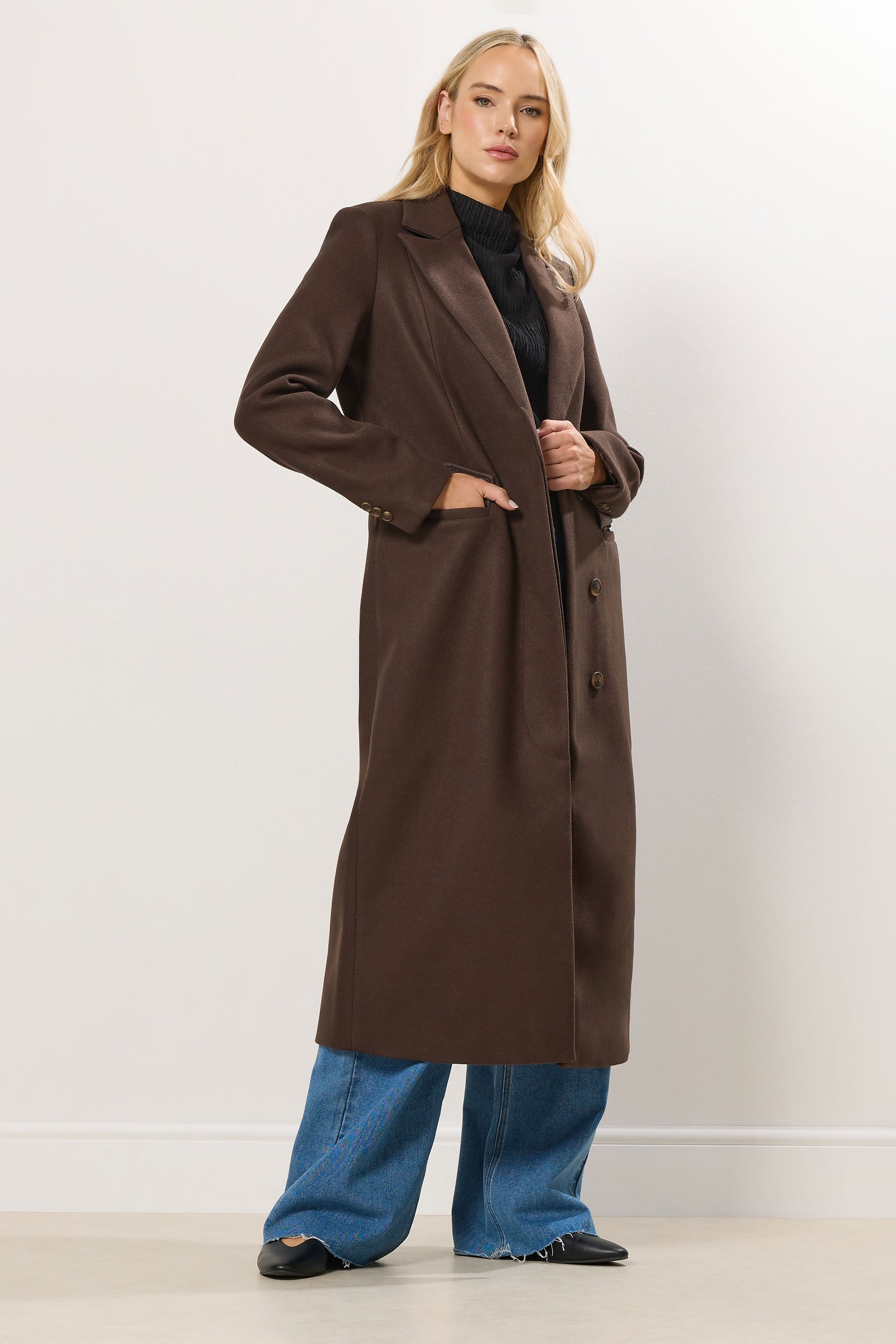 LTS Tall Chocolate Brown Longline Maxi Coat | Long Tall Sally 1
