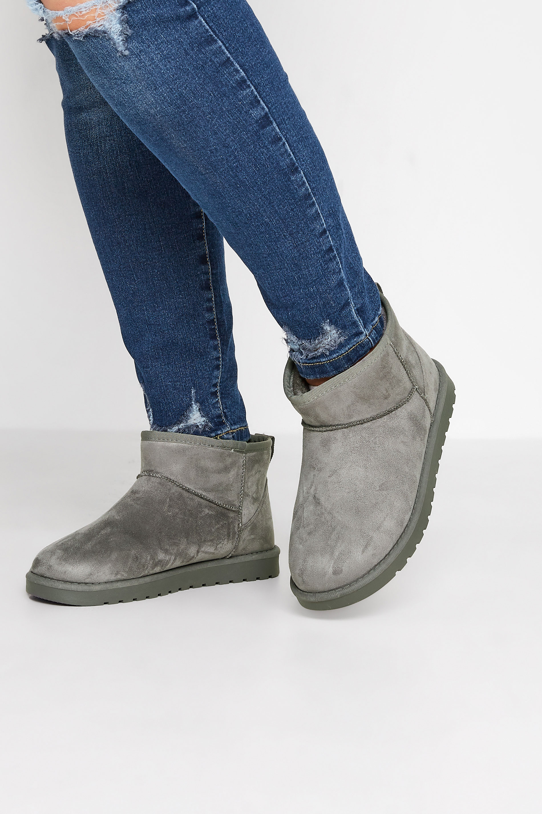 Grey Faux Suede Faux Fur Lined Ankle Boots In Extra Wide EEE Fit | Yours Clothing 1