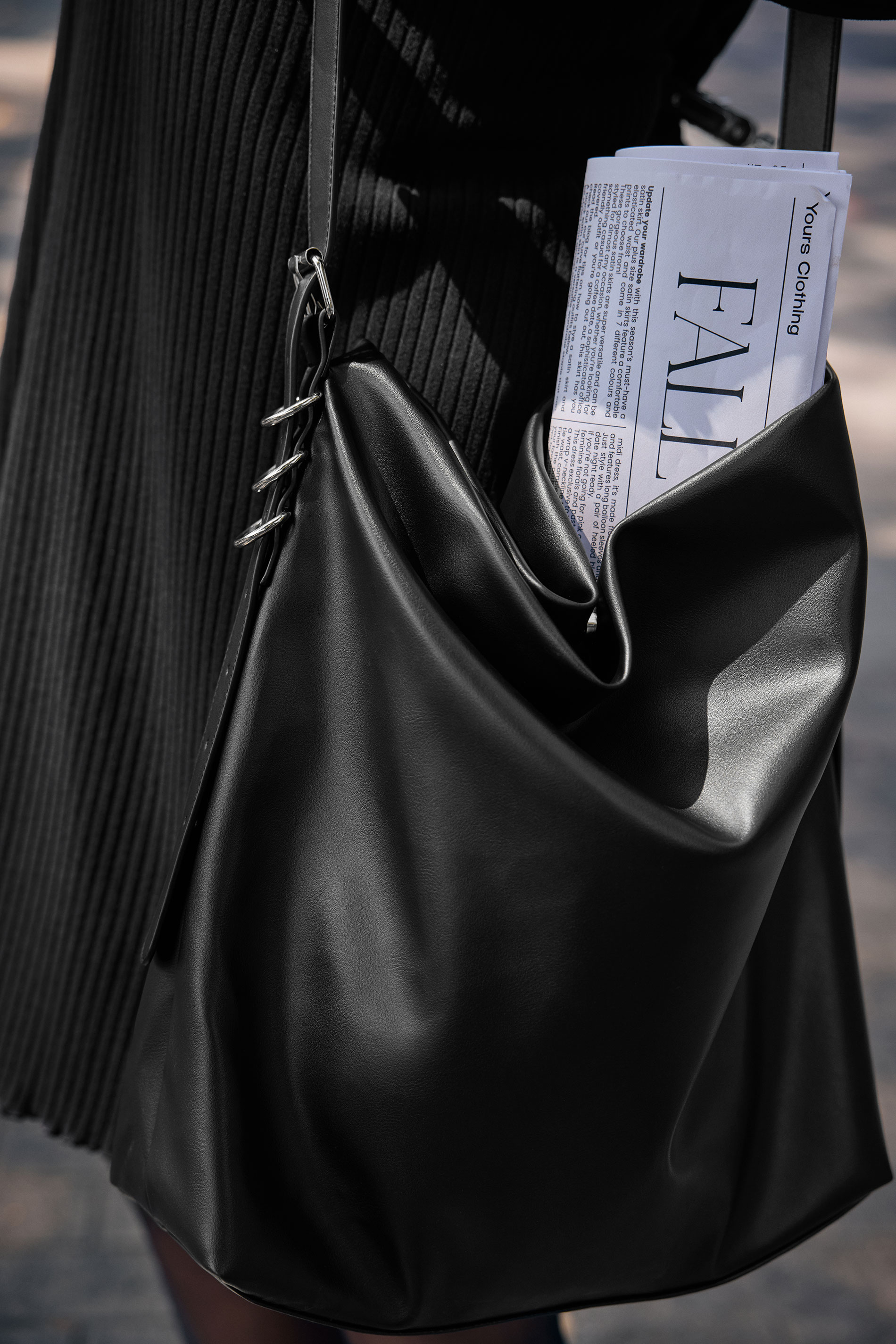 Black Faux Leather Slouched Shoulder Bag | Yours Clothing 2