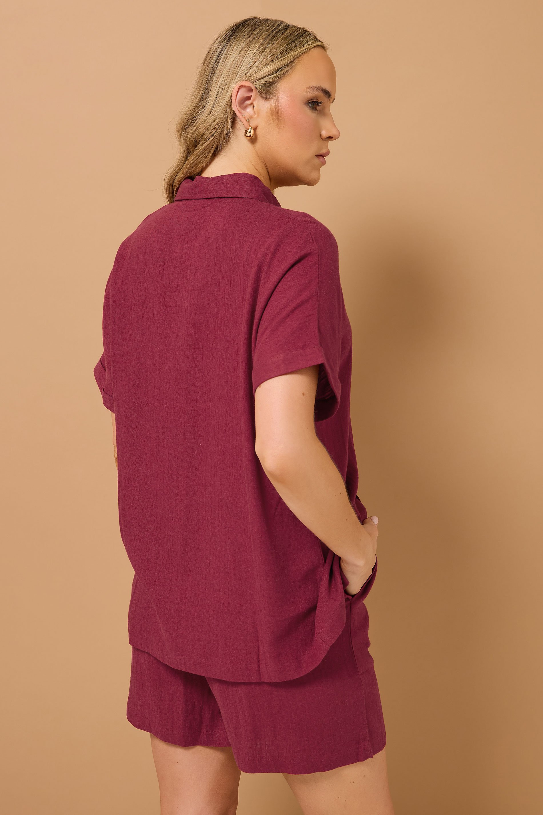 LTS Tall Dark Red Linen Tie Shorts | Long Tall Sally 5