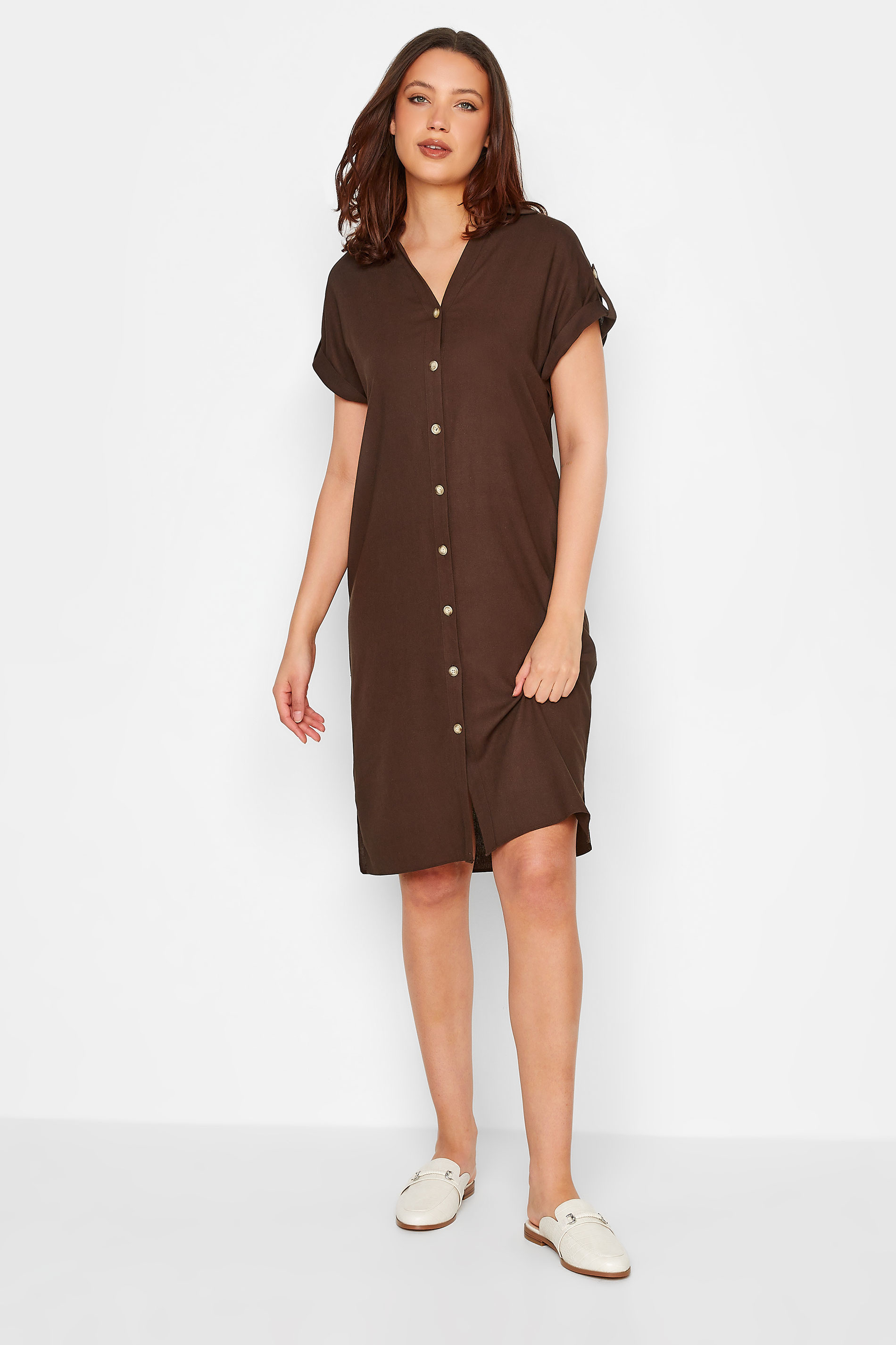 LTS Tall Women's Chocolate Brown Linen Look Dress | Long Tall Sally 2