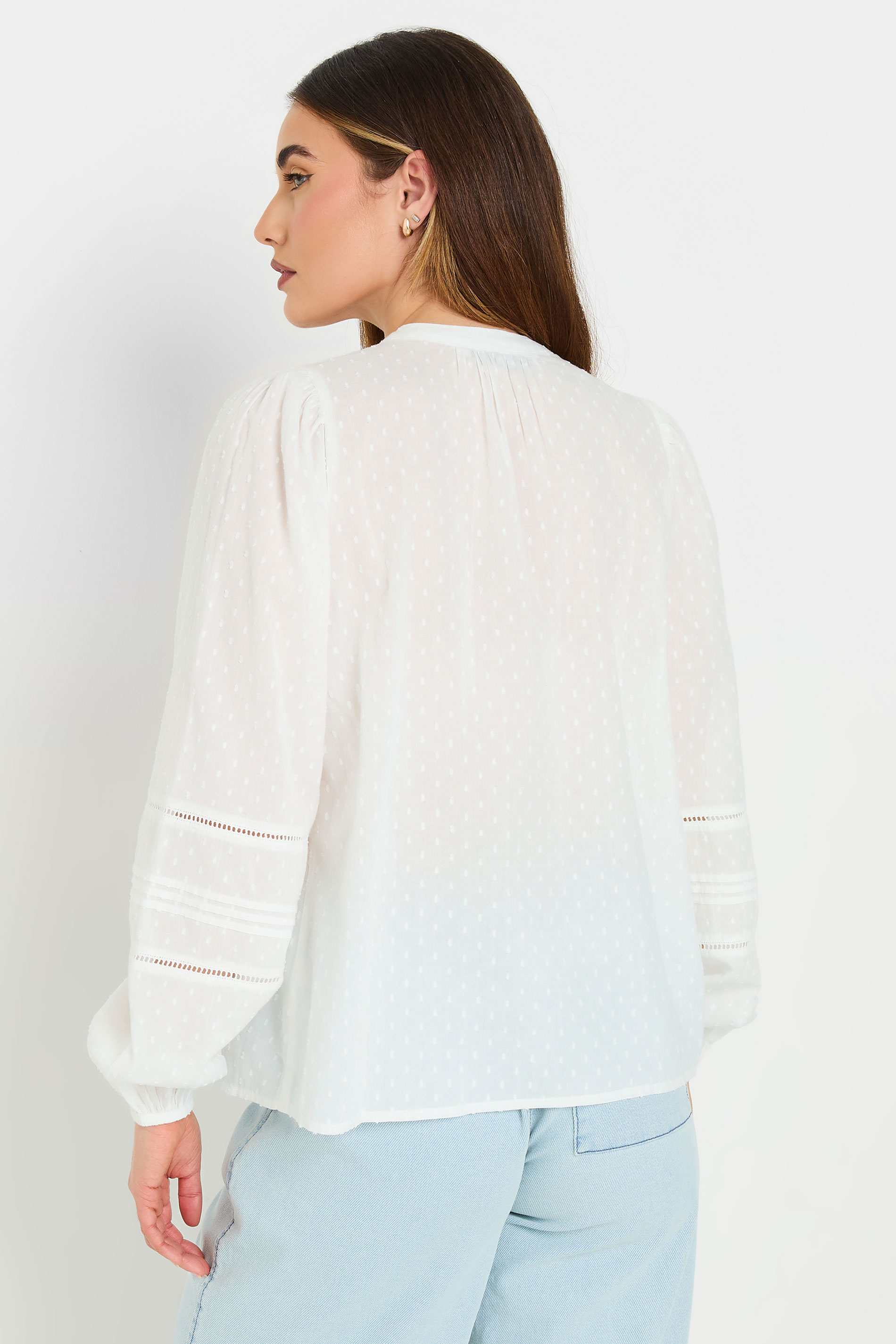 LTS Tall White Cotton Dobby Tie Neck Blouse | Long Tall Sally 5
